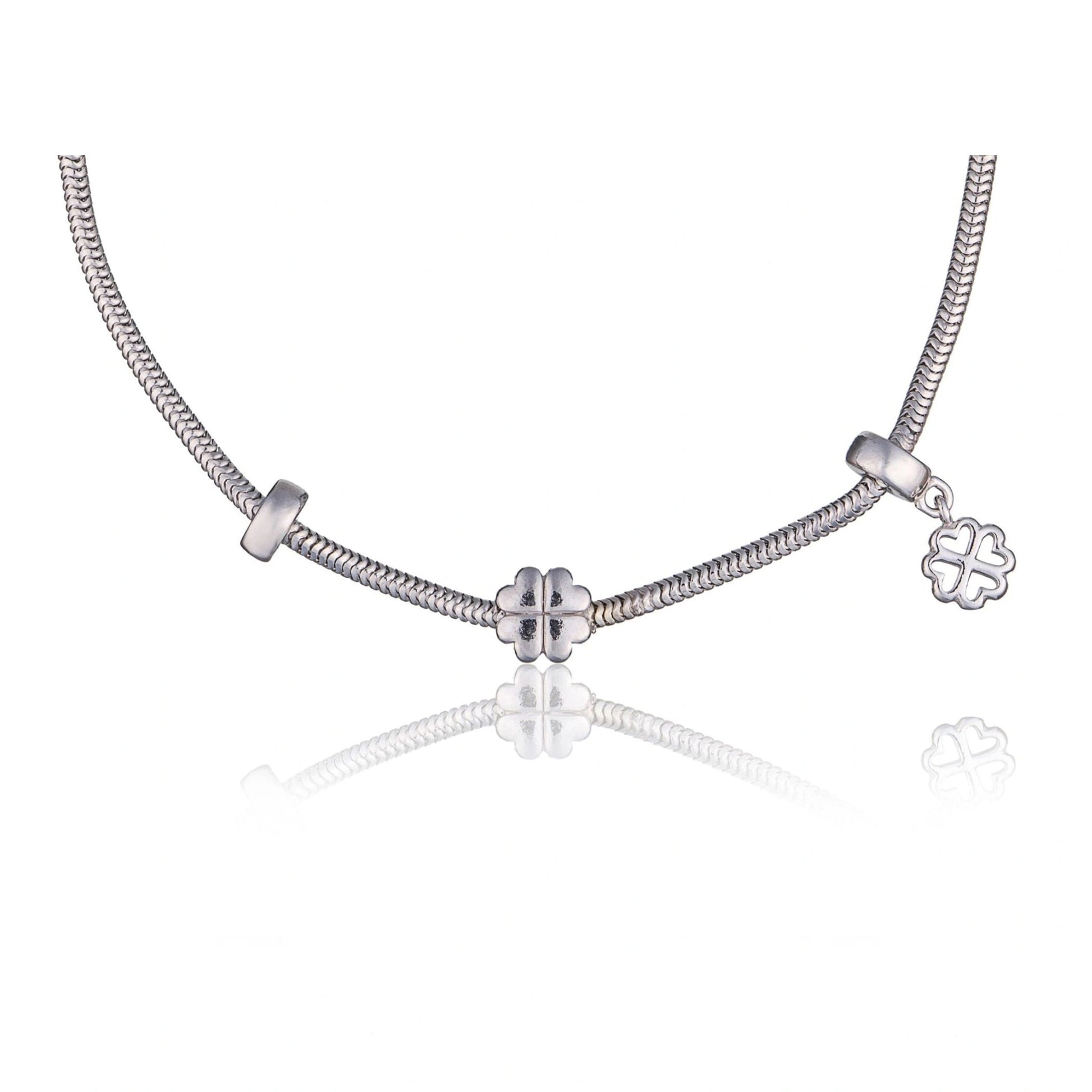 Bracelet Argent Charm Trèfle à Quatre Feuilles