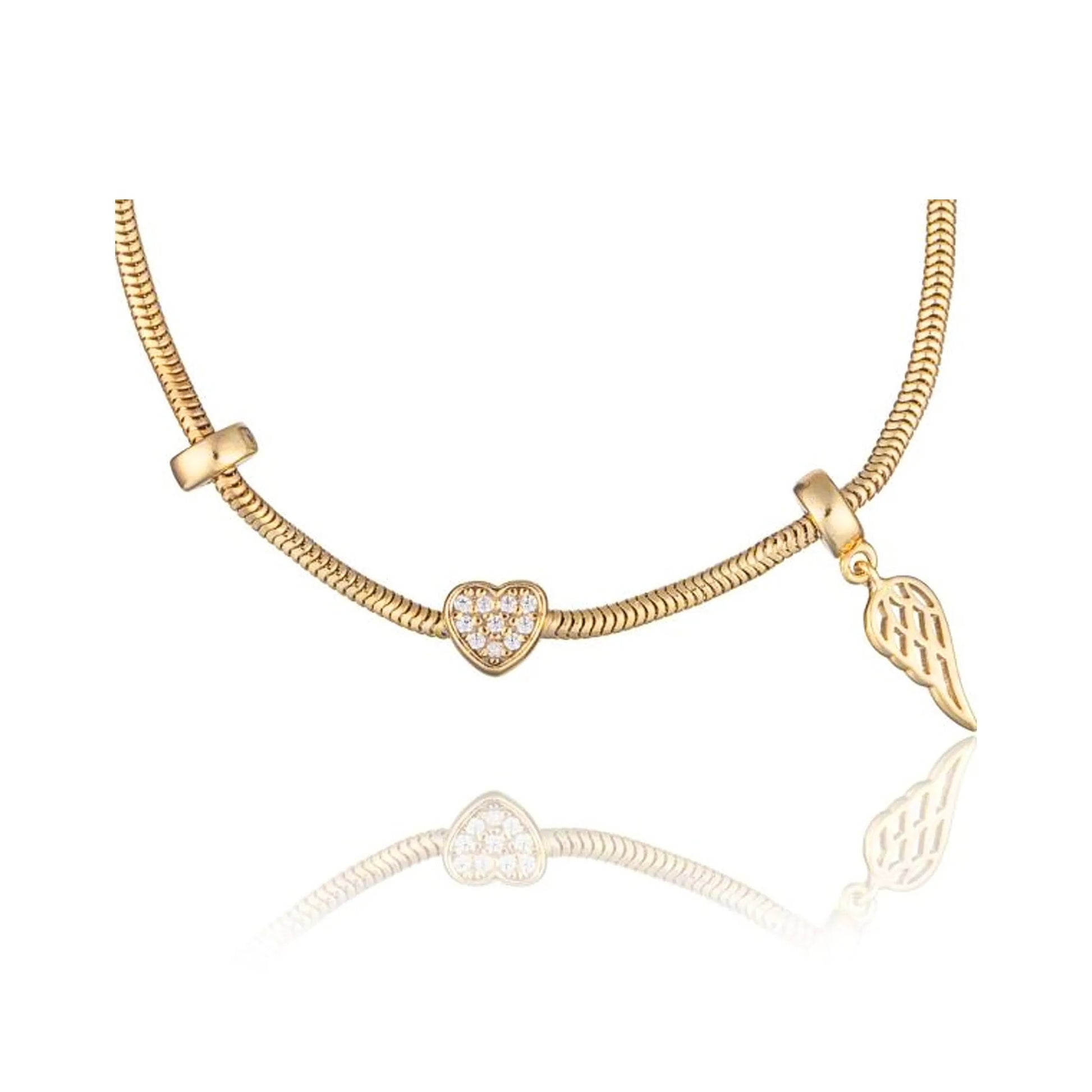 Silver Bracelet with Heart and Wing Charm