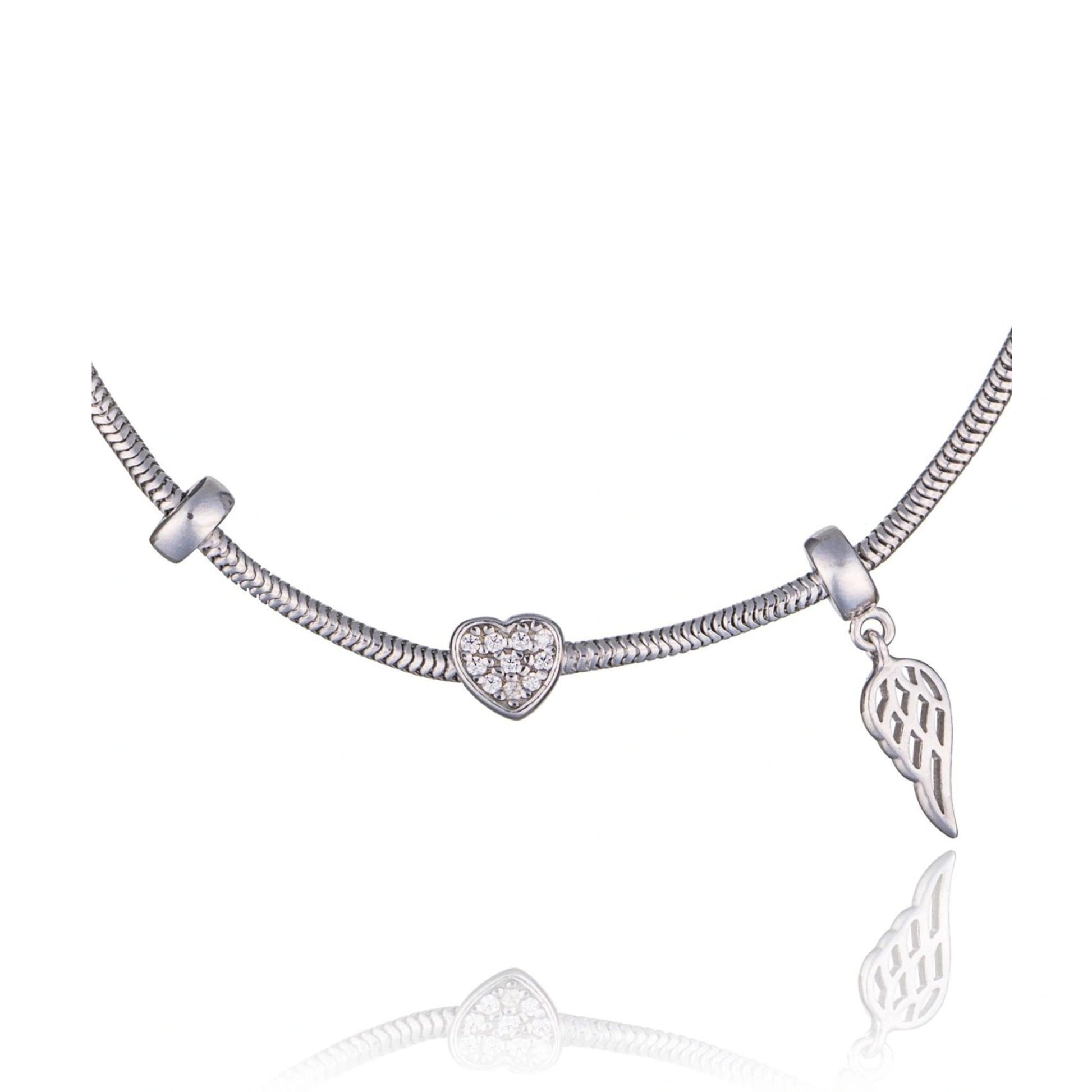 Silver Bracelet with Heart and Wing Charm