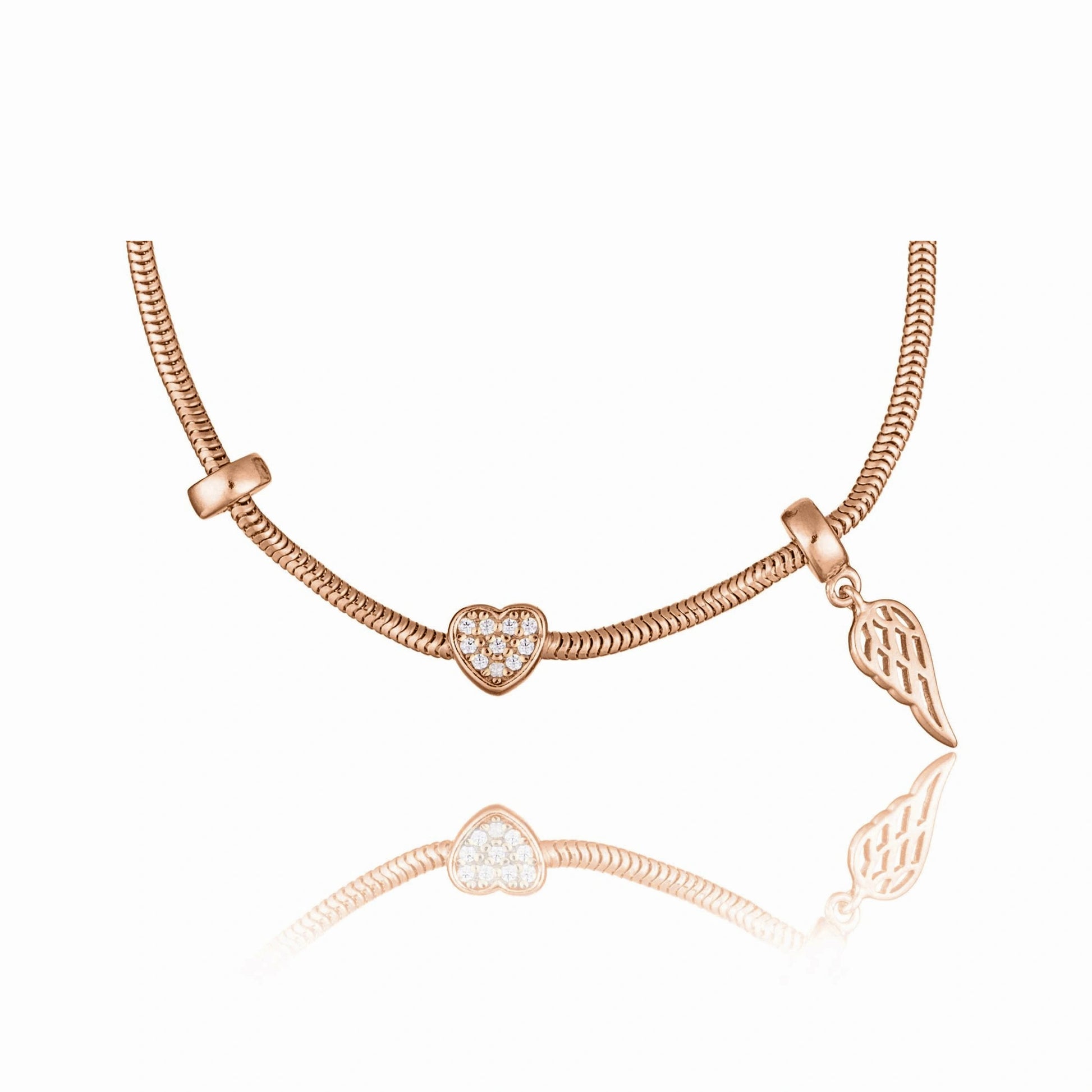 Silver Bracelet with Heart and Wing Charm