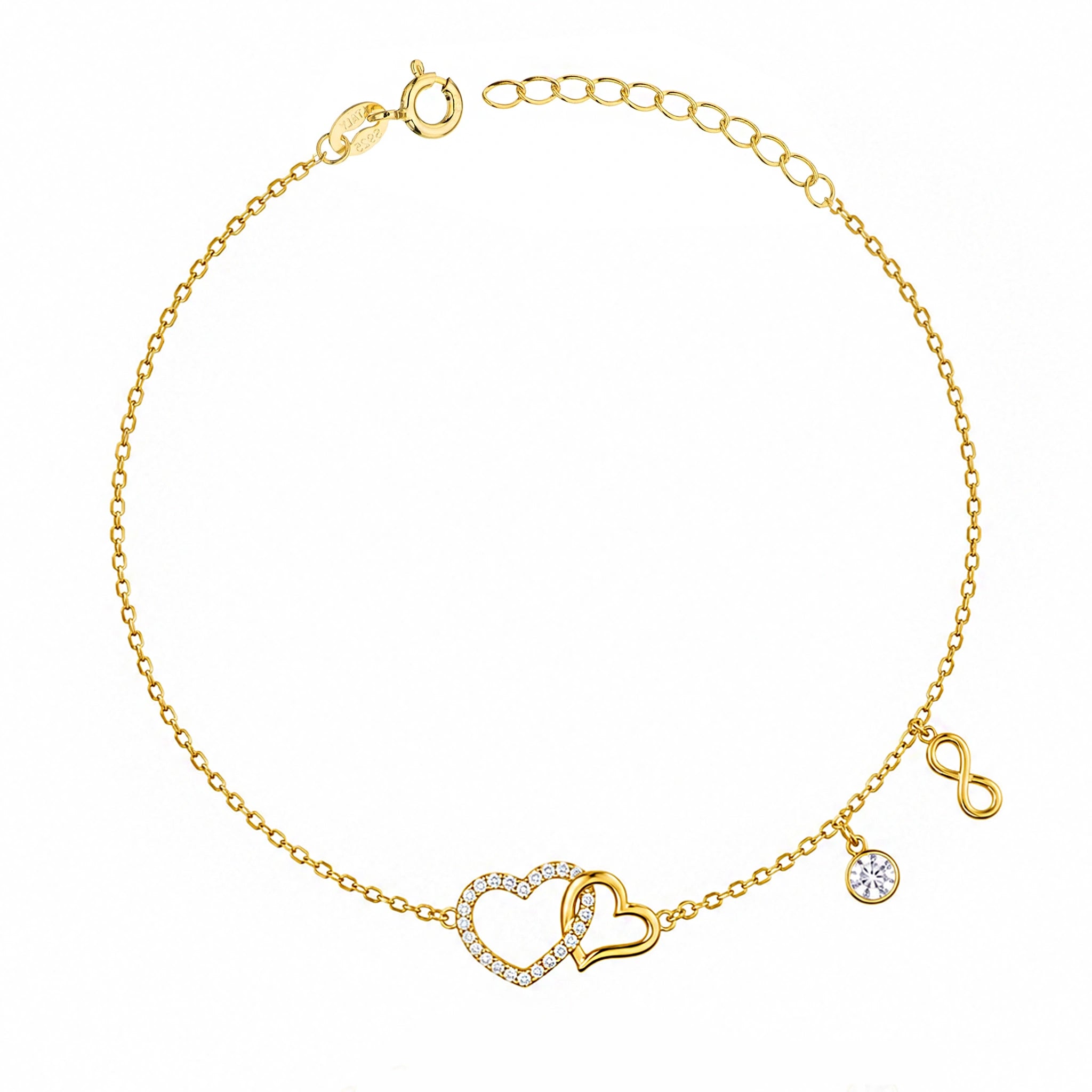 Silver Bracelet Hearts Rhinestone Infinity