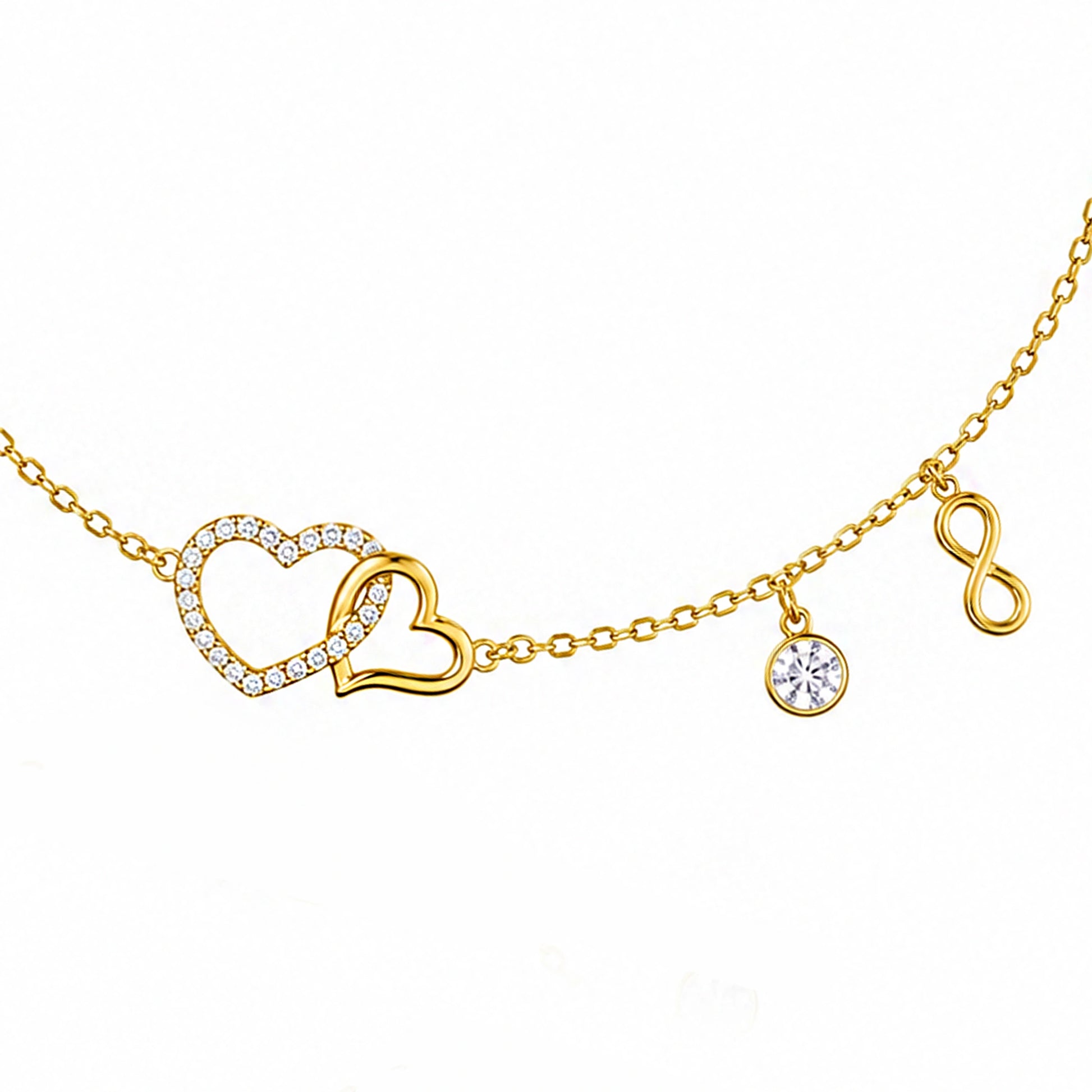 Silver Bracelet Hearts Rhinestone Infinity