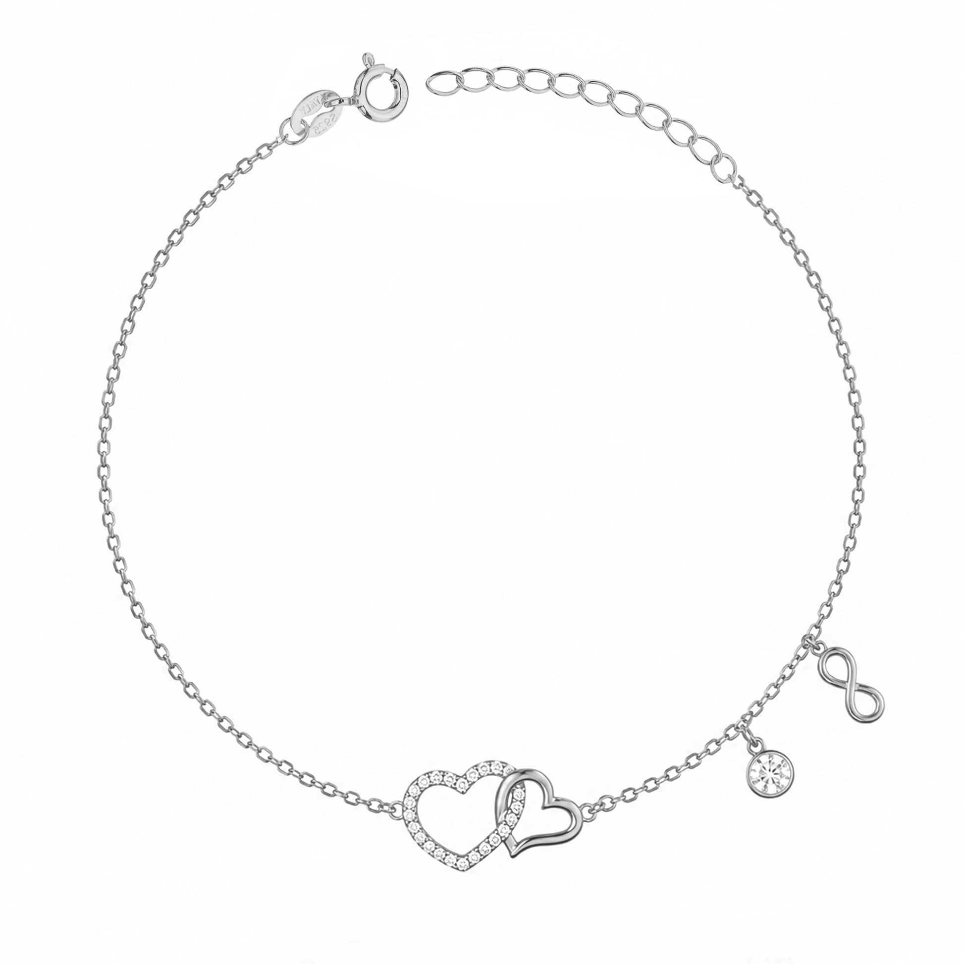 Silver Bracelet Hearts Rhinestone Infinity