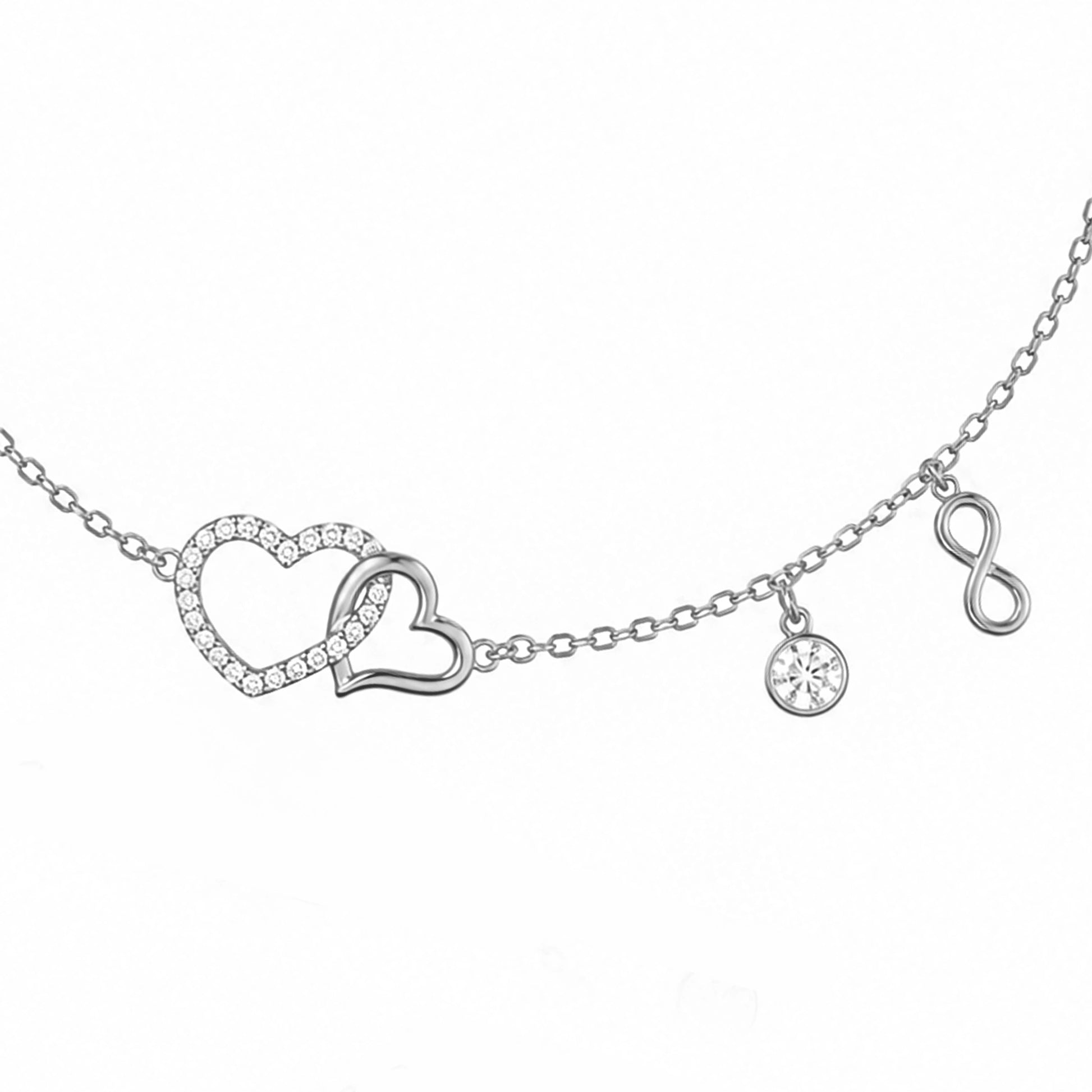 Silver Bracelet Hearts Rhinestone Infinity