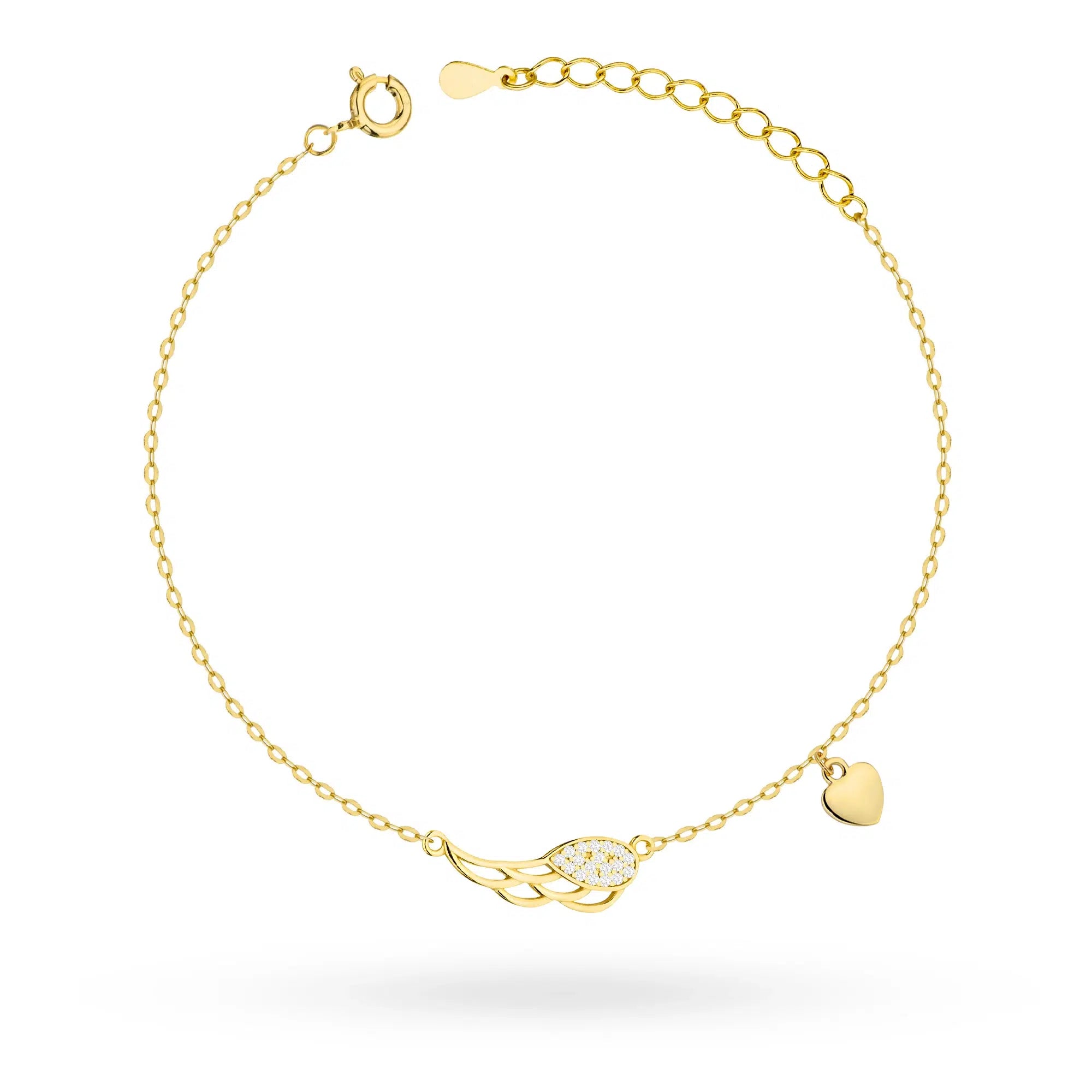 Pulsera de Plata Ala con Strass y Corazón