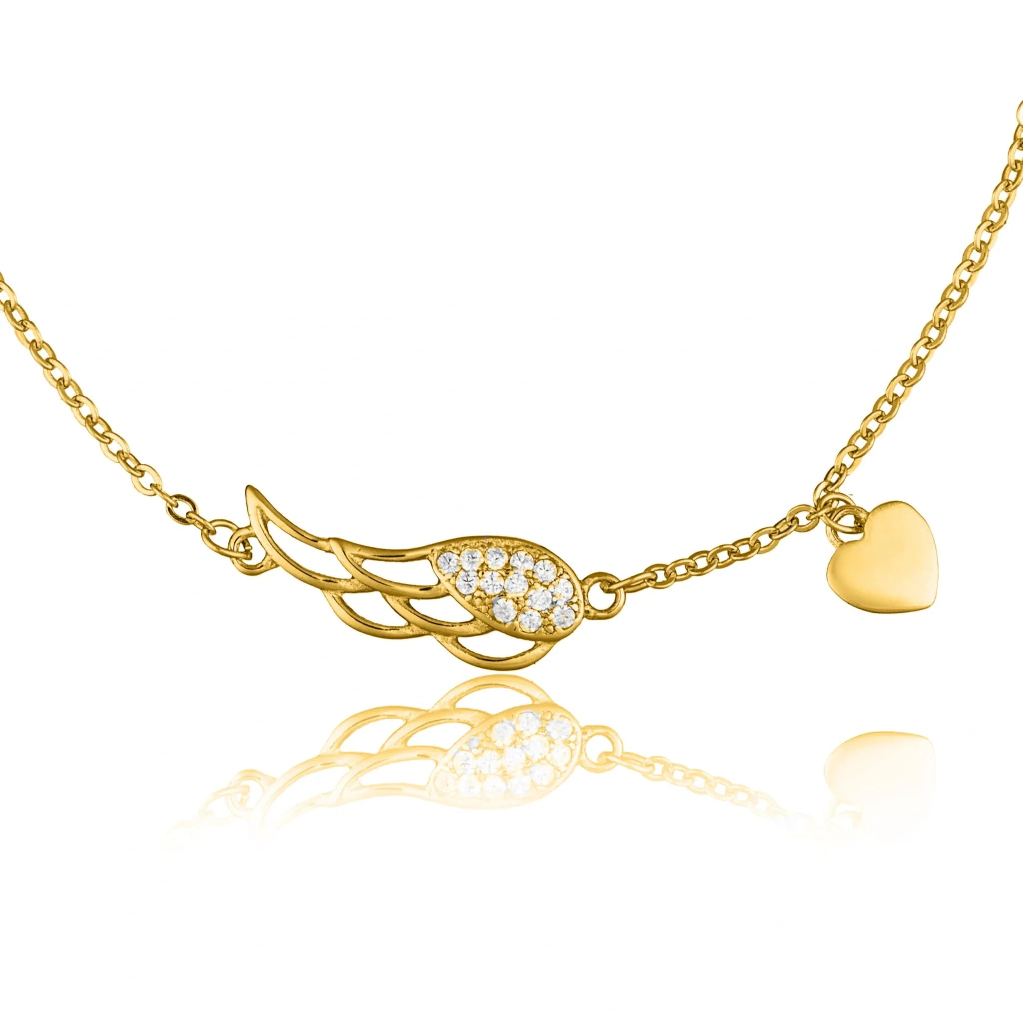 Pulsera de Plata Ala con Strass y Corazón