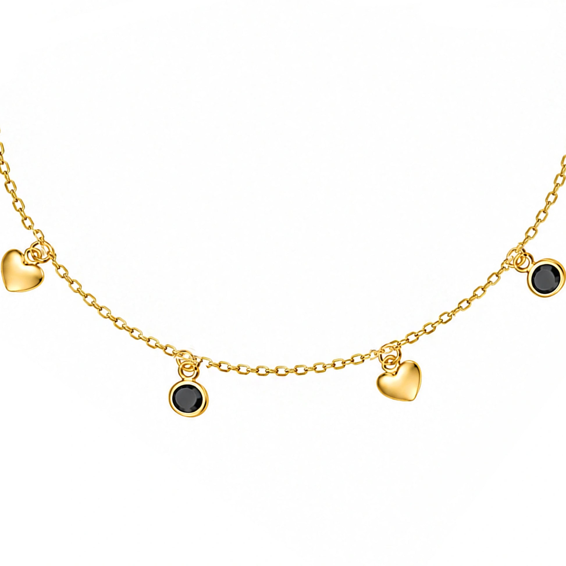 Bracelet en Argent Doré Cœurs et Points Lumière Noirs