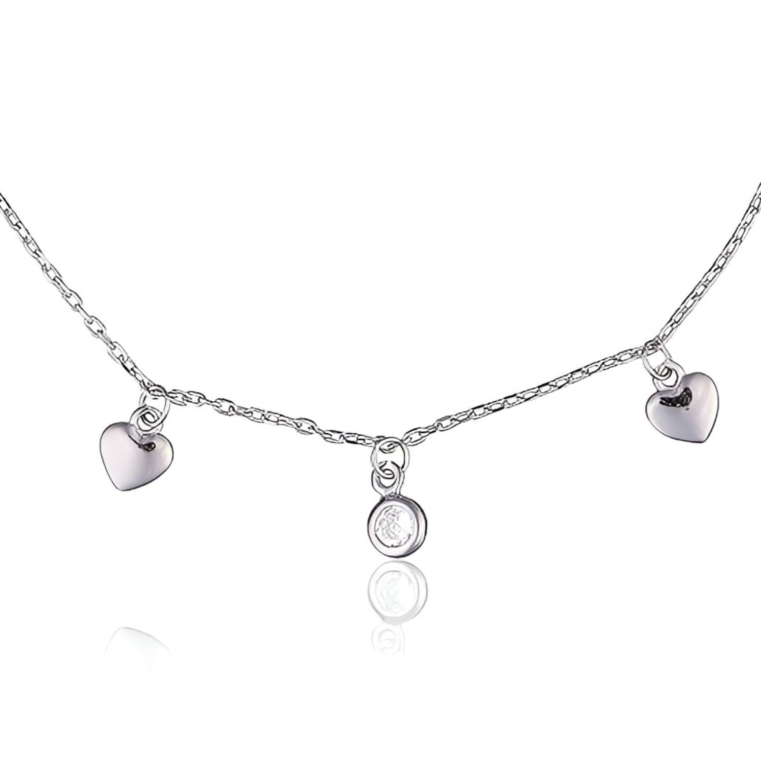 Pulsera de Plata Rodinada Corazones y Puntos de Luz Blancos