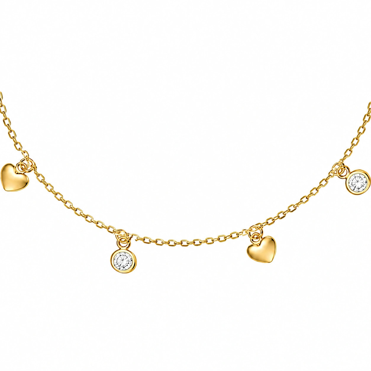 Silver Bracelet with Hearts and White Sparkling Stones