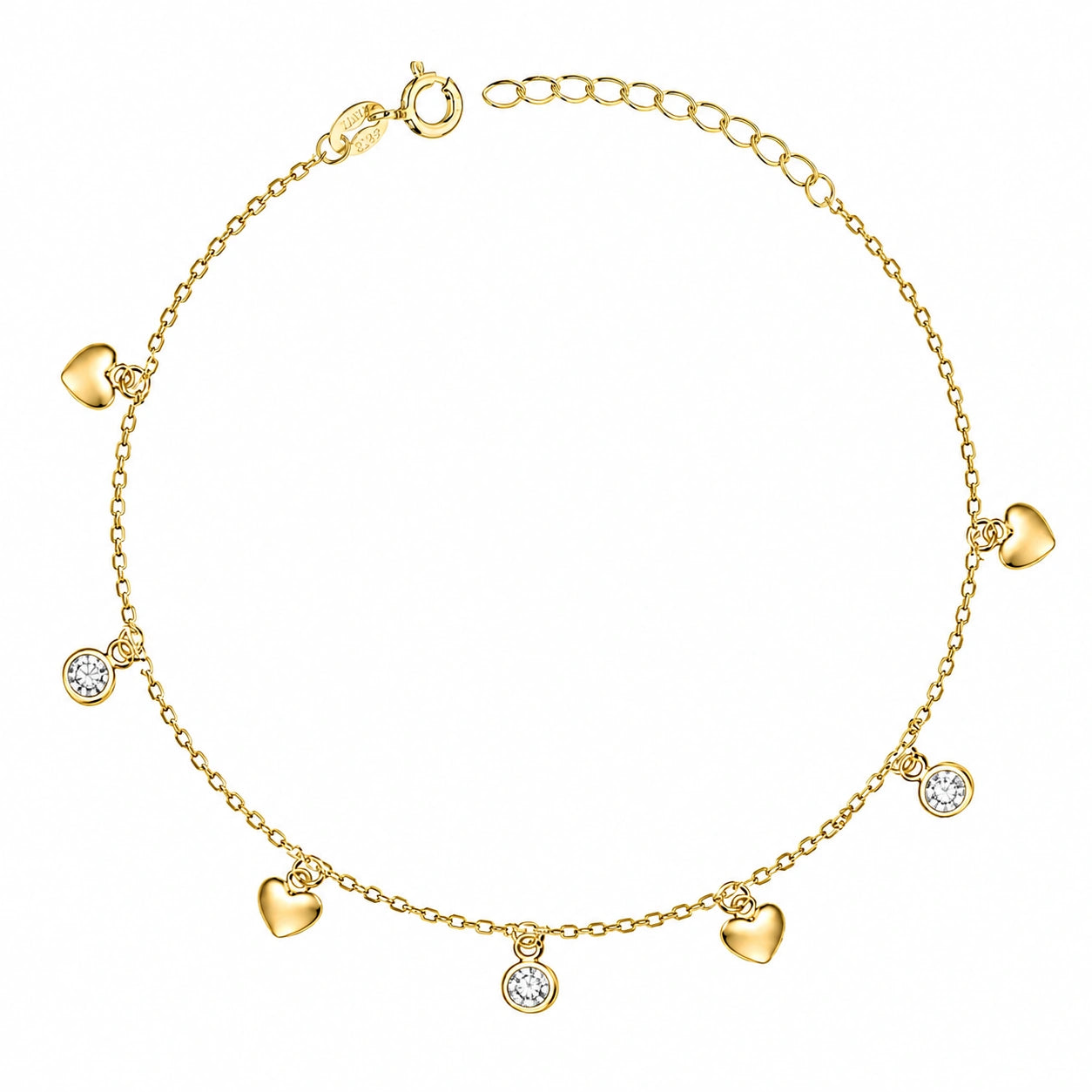 Silver Bracelet with Hearts and White Sparkling Stones