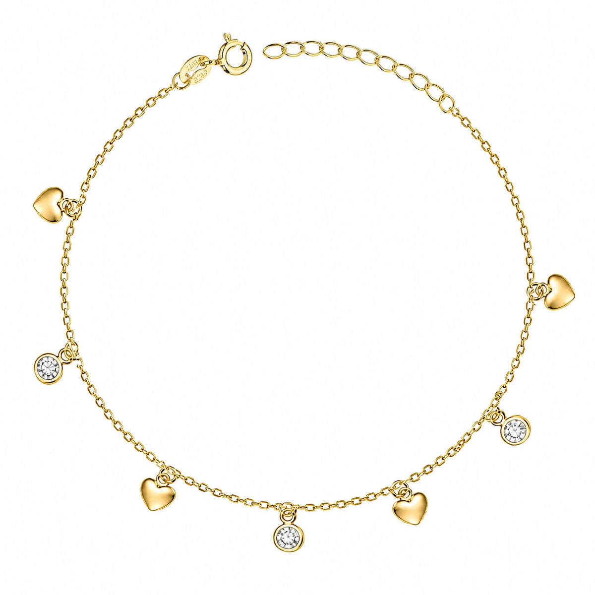 Silver Bracelet with Hearts and White Sparkling Stones