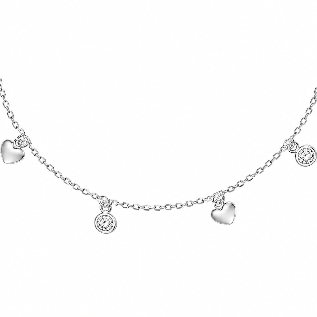 Silver Bracelet with Hearts and White Sparkling Stones
