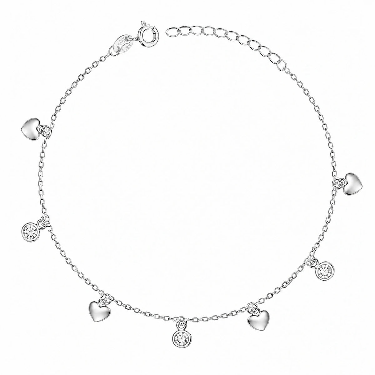 Silver Bracelet with Hearts and White Sparkling Stones