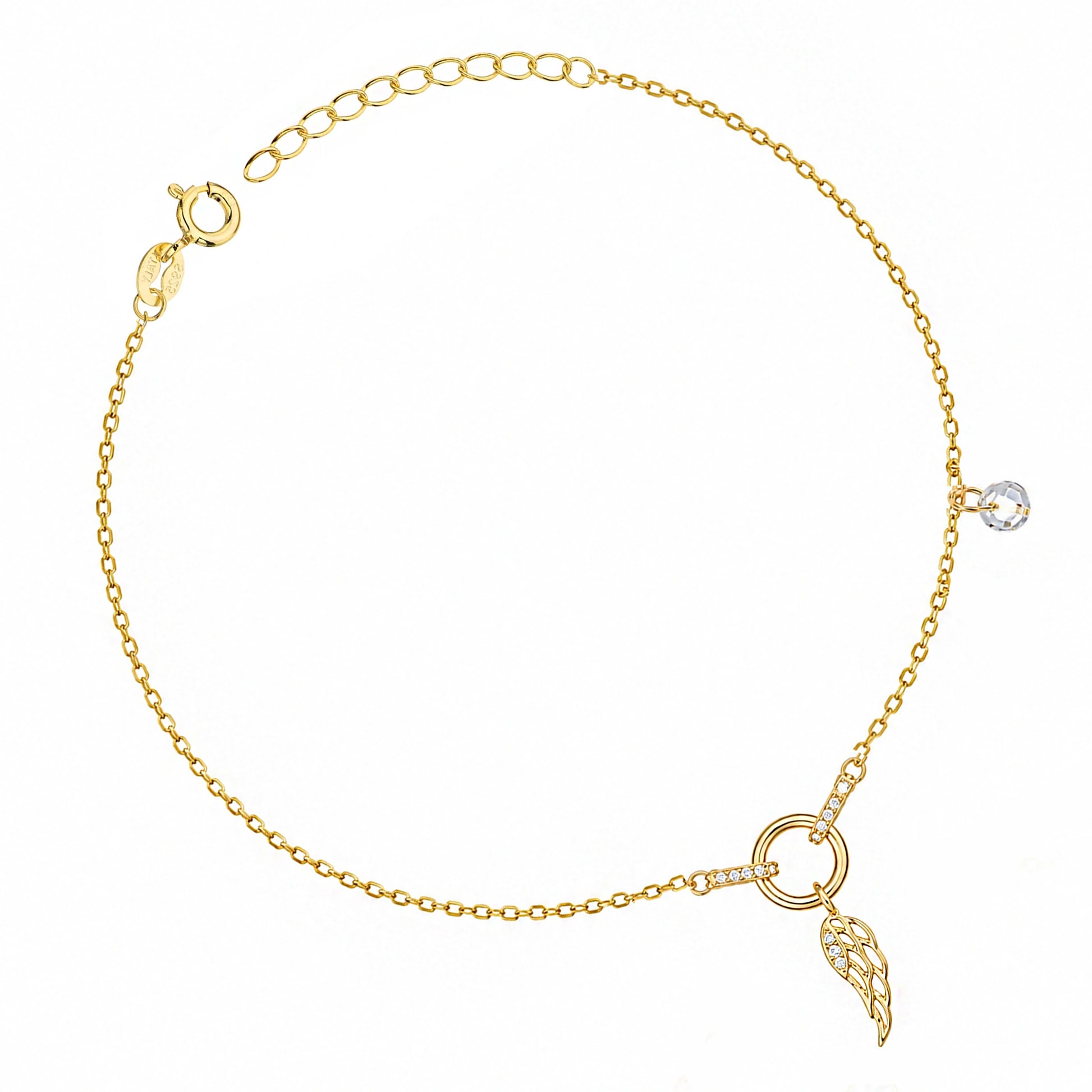 Bracelet en argent avec aile et point de lumière