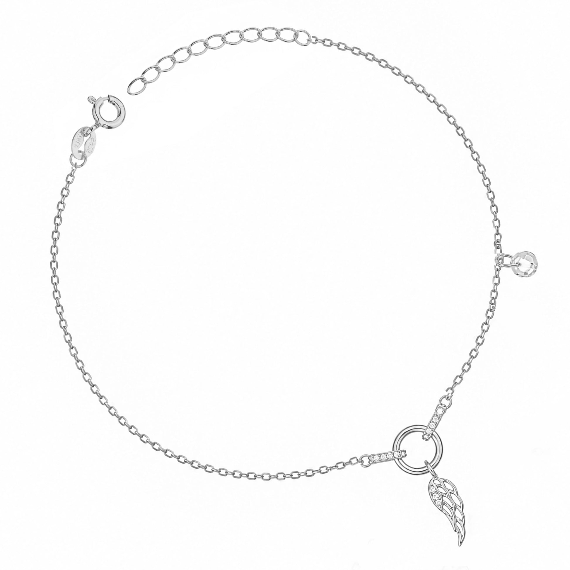 Bracelet en argent avec aile et point de lumière