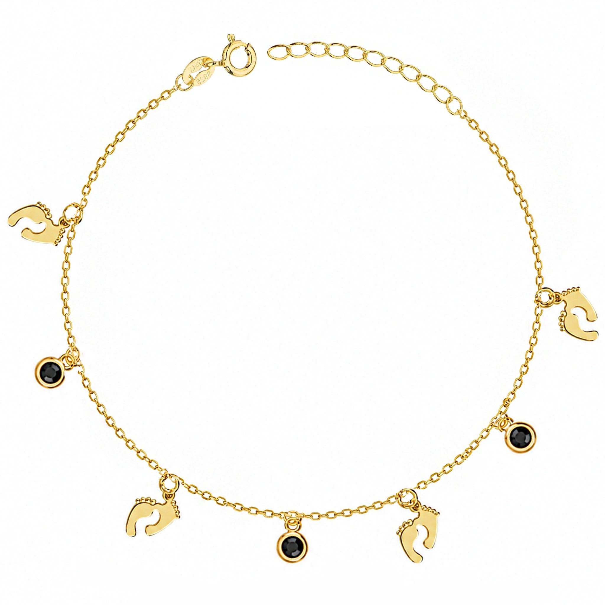 Golden Silver Bracelet with Baby Feet and Sparkling Point