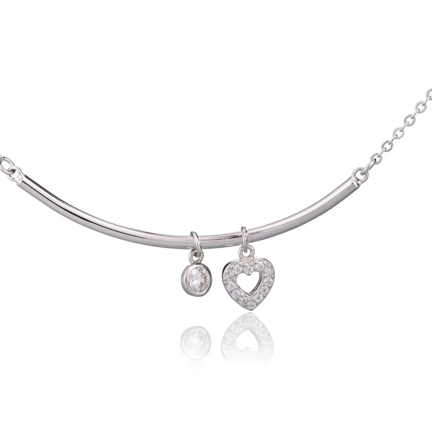 Pulsera de Plata Barra con Corazón Brillante