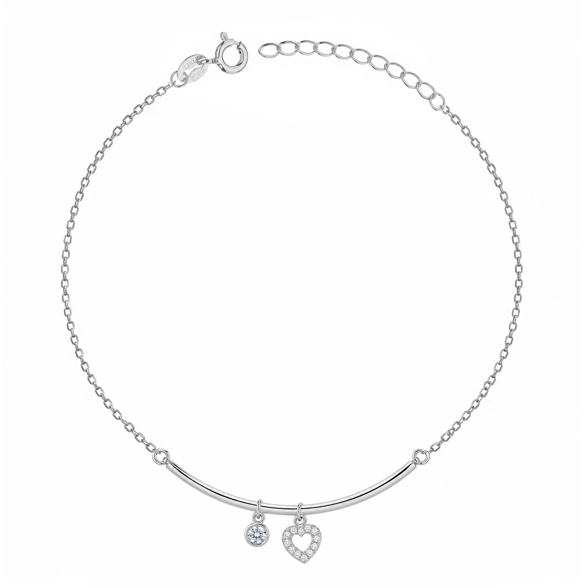 Bracciale in Argento Barretta con Cuore Brillante