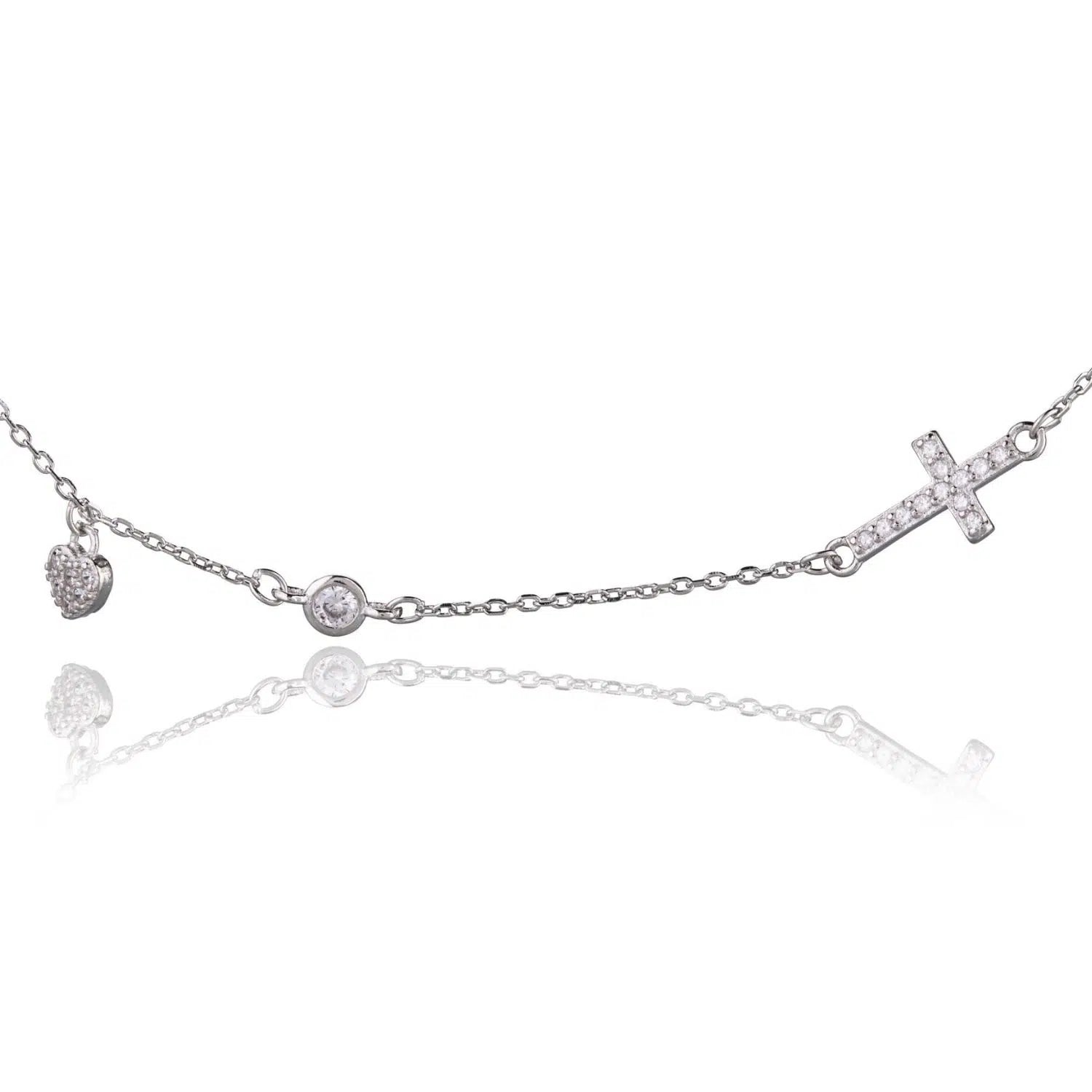 Silver Bracelet with Heart and Cross with Zircons