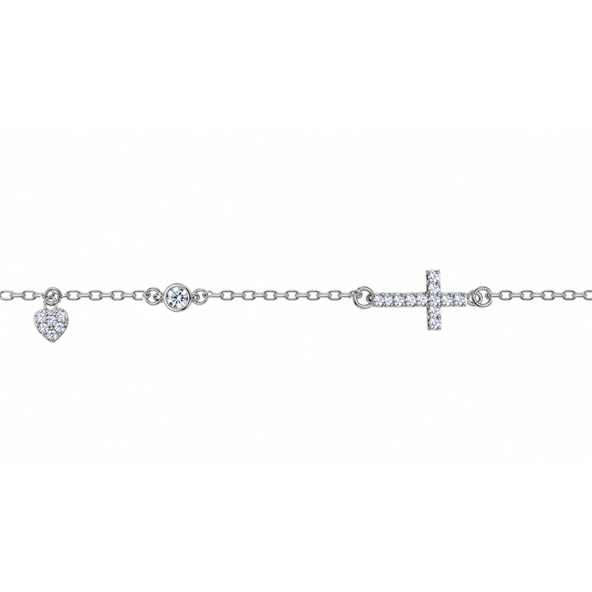 Bracciale in Argento Cuore e Croce con Zirconi
