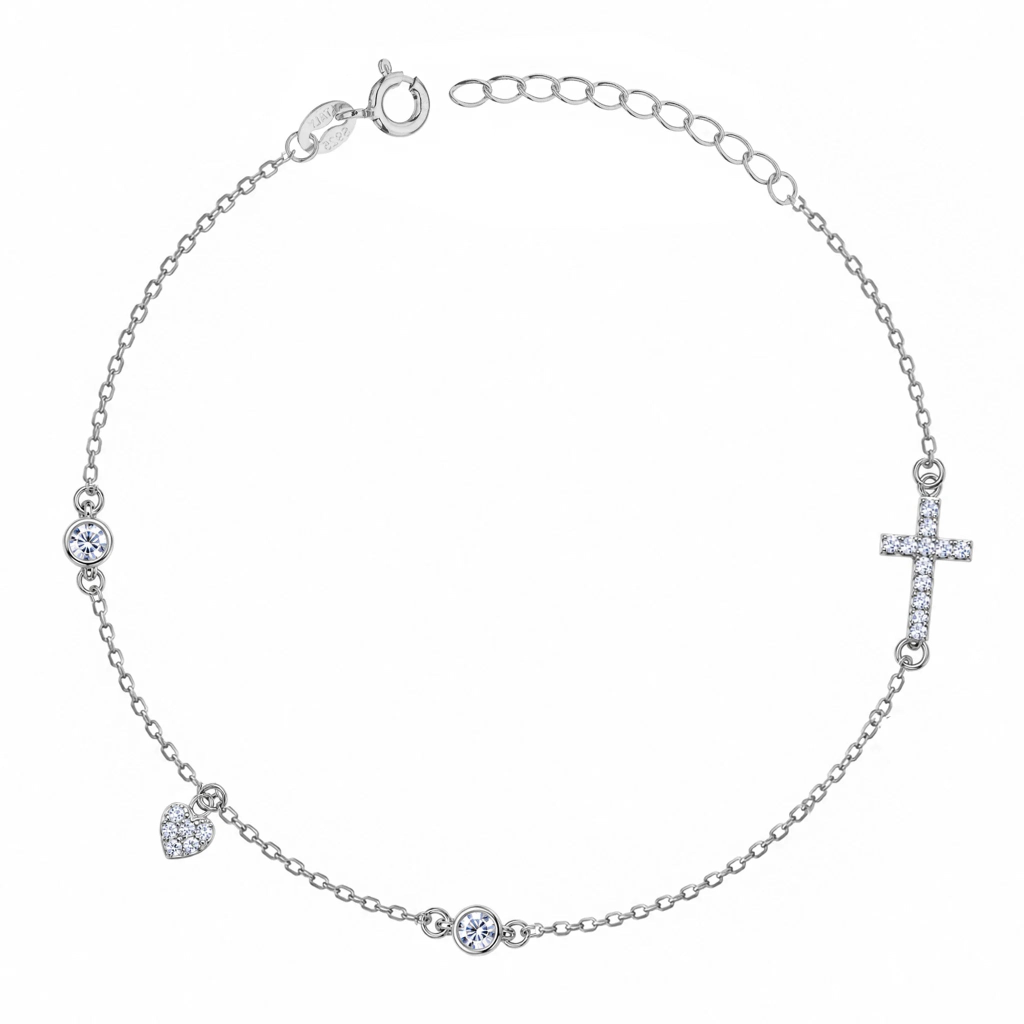 Bracciale in Argento Cuore e Croce con Zirconi