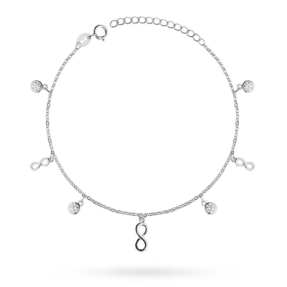 Pulsera de plata rodiada con infinito y puntos de luz