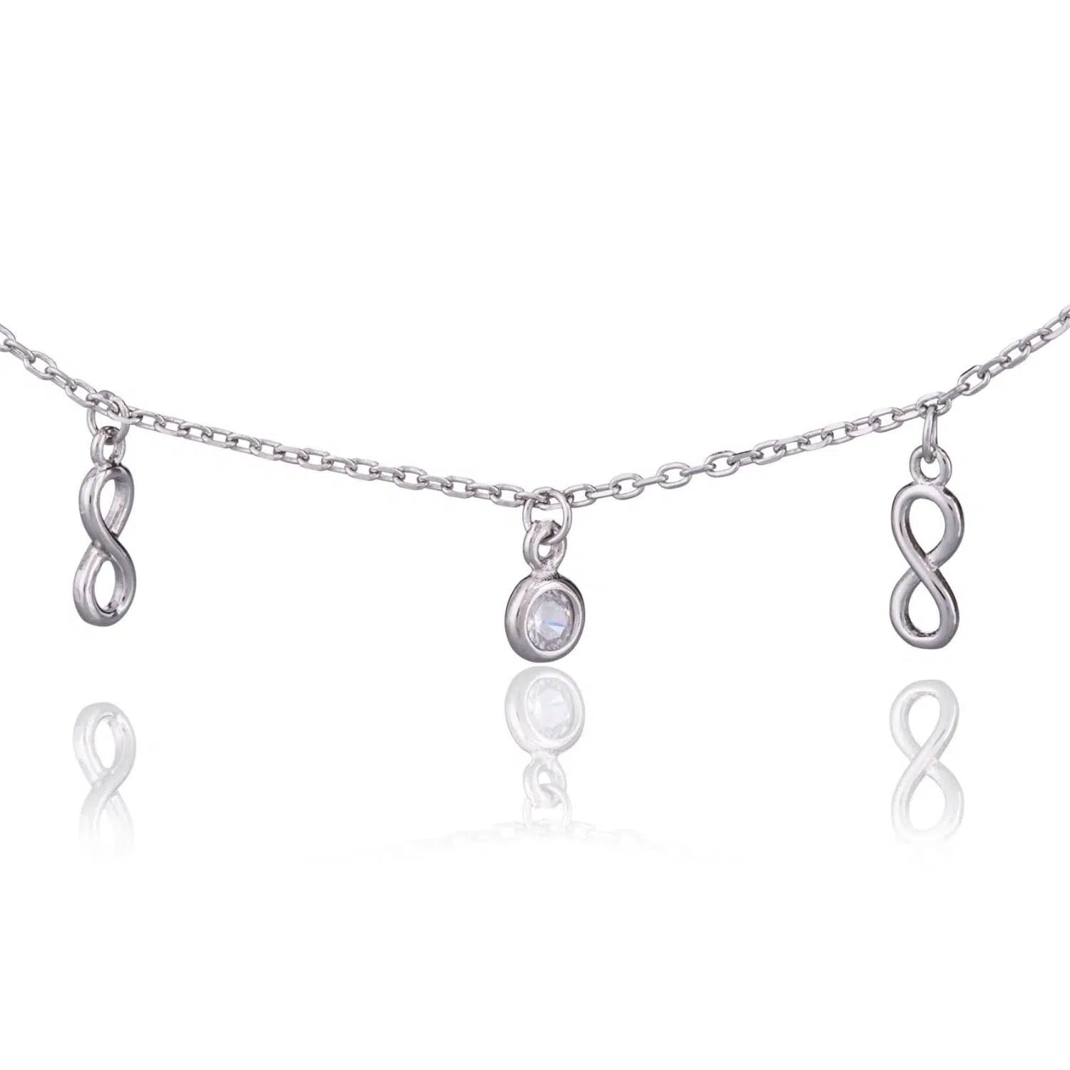 Pulsera de plata rodiada con infinito y puntos de luz