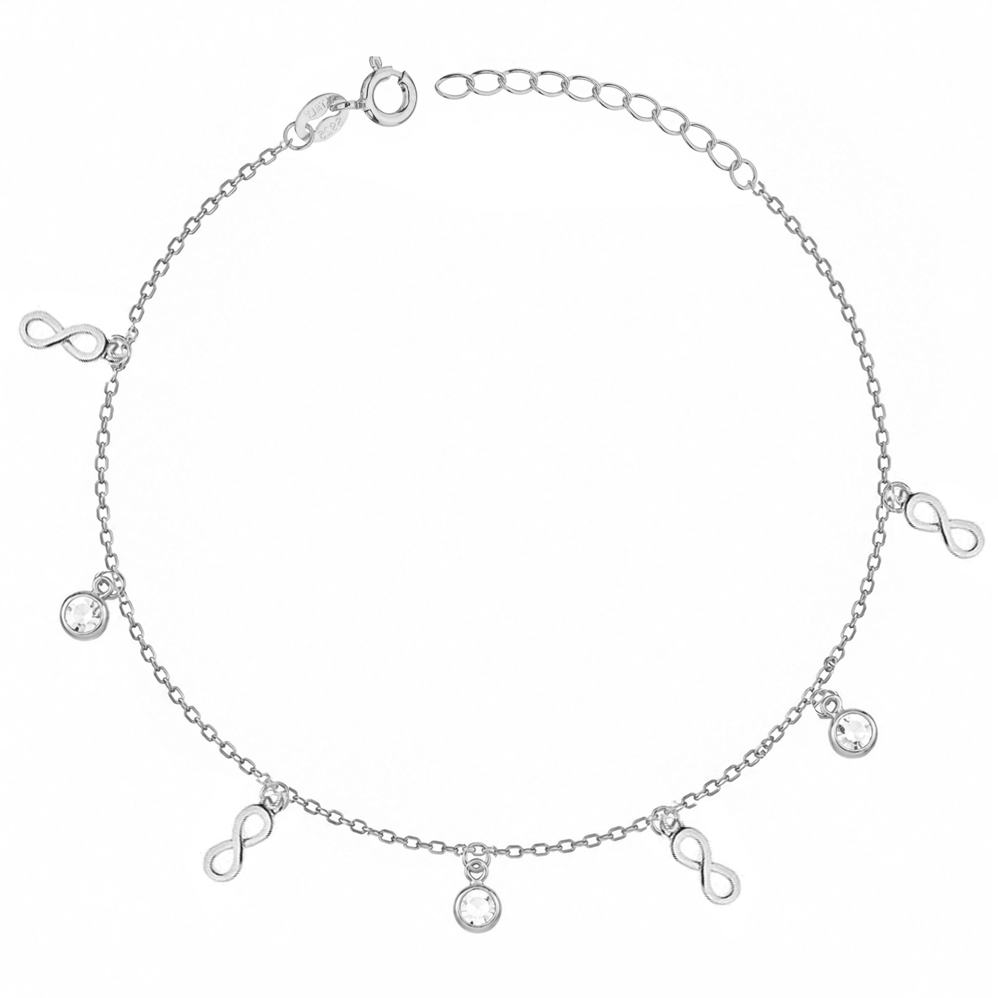 Pulsera de plata rodiada con infinito y puntos de luz