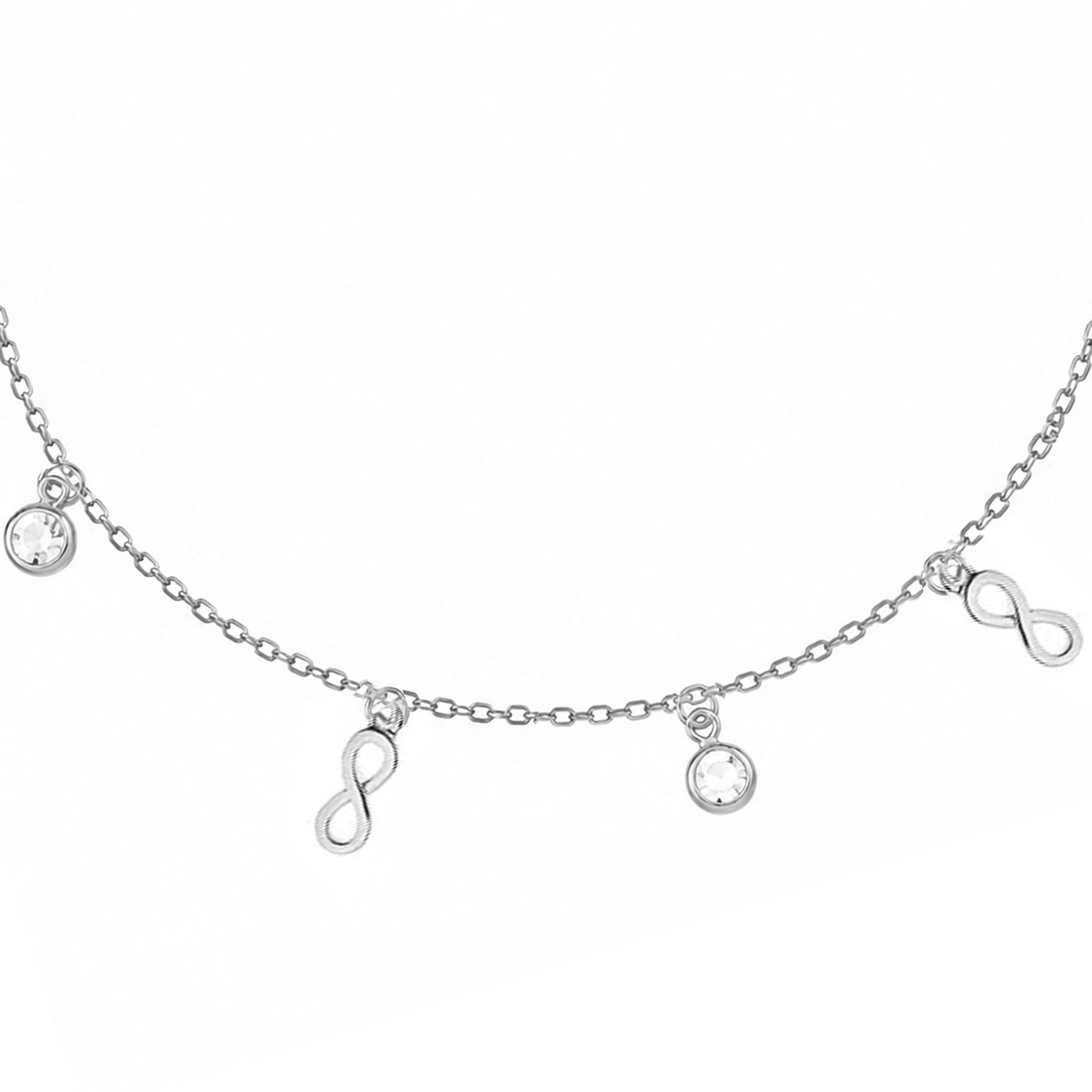 Pulsera de plata rodiada con infinito y puntos de luz