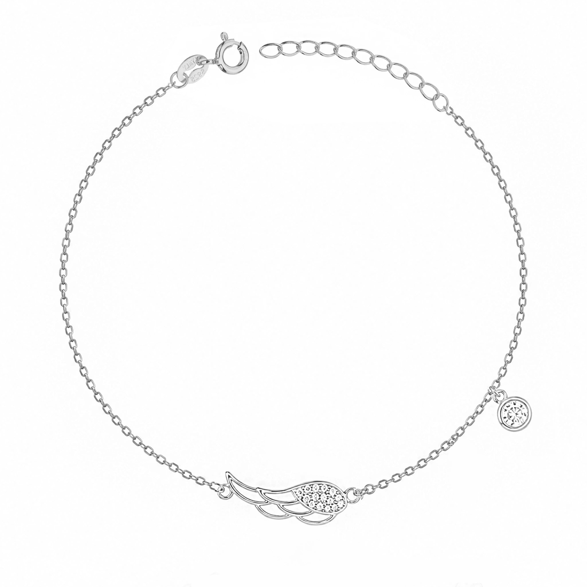 Silver Bracelet Angel Wing Pendant and Rhodium Plated Light Point