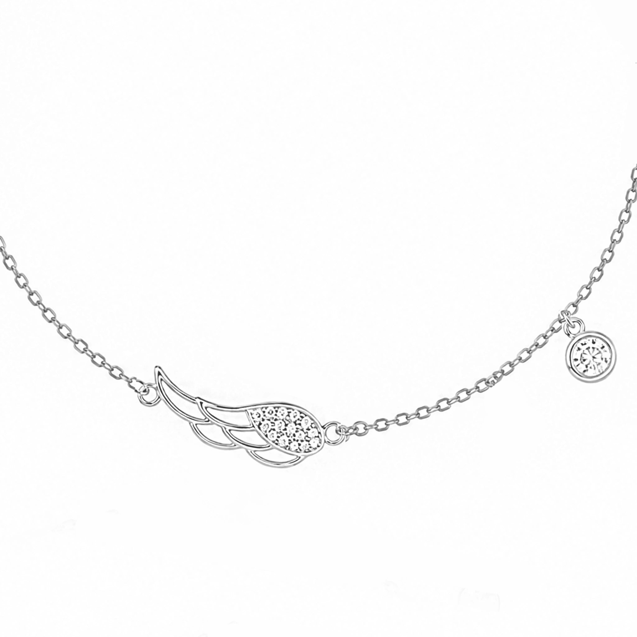 Silver Bracelet Angel Wing Pendant and Rhodium Plated Light Point