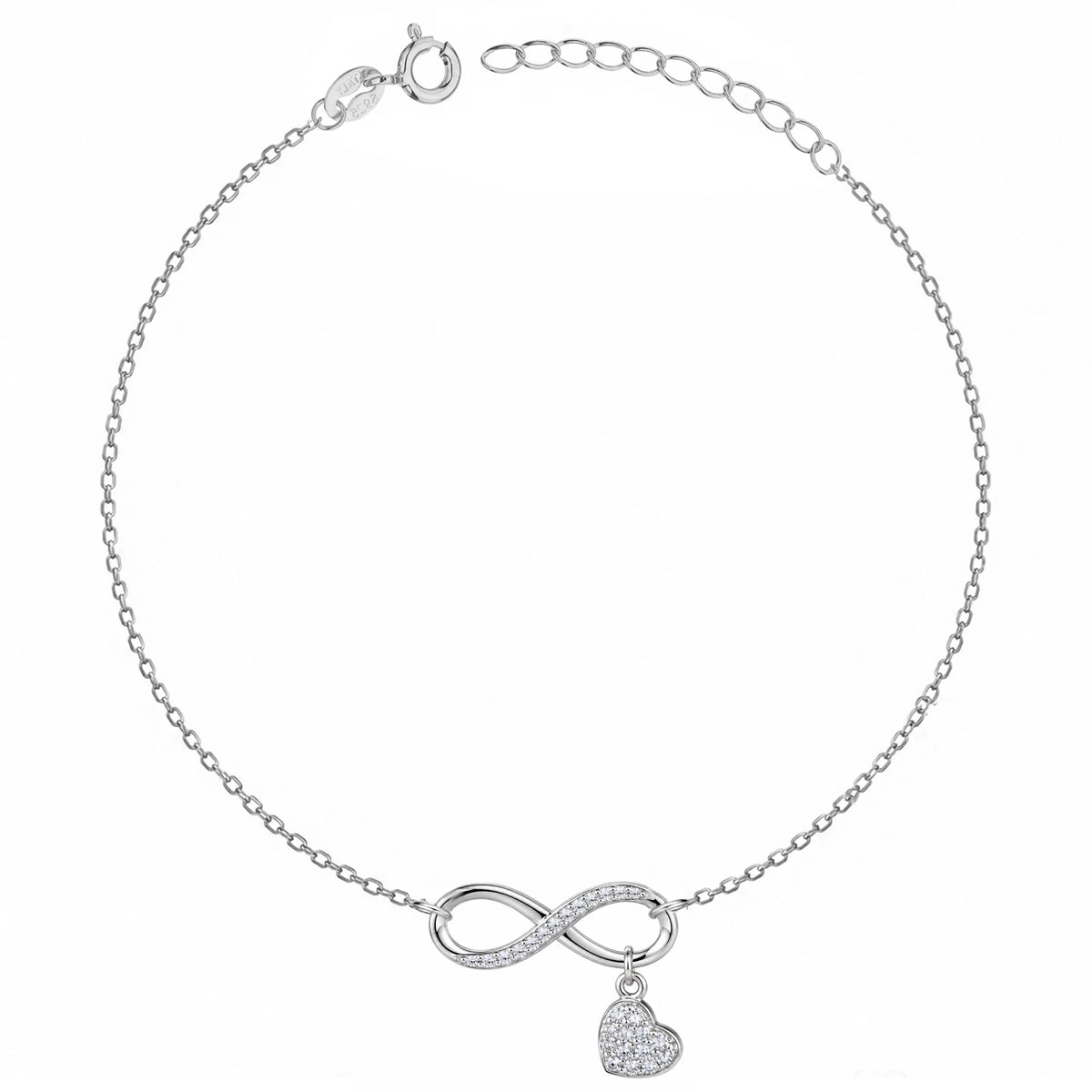 Armband aus Silber Unendlichkeit und Herz mit Zirkonia