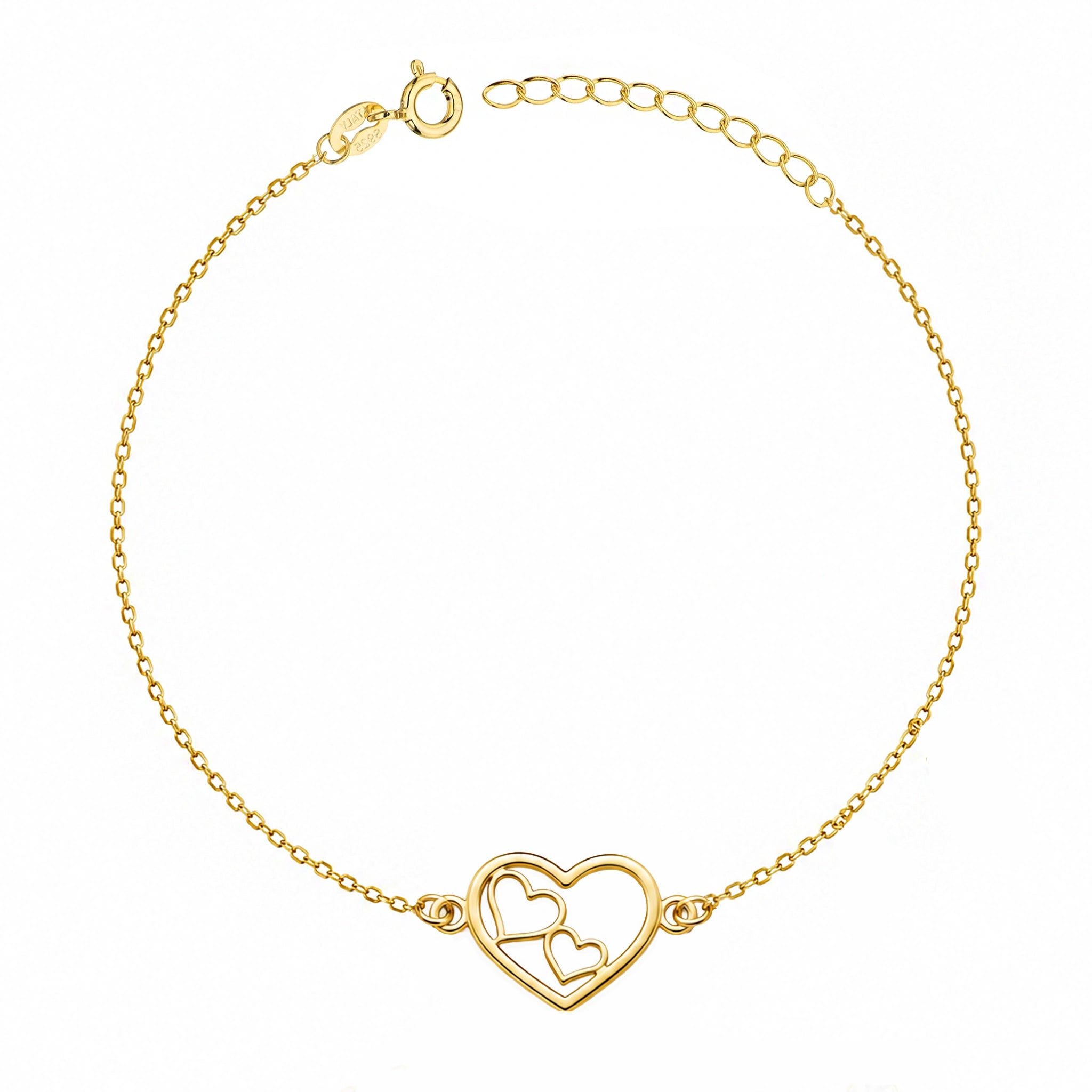 Bracelet Argent Trois Cœurs Dorés