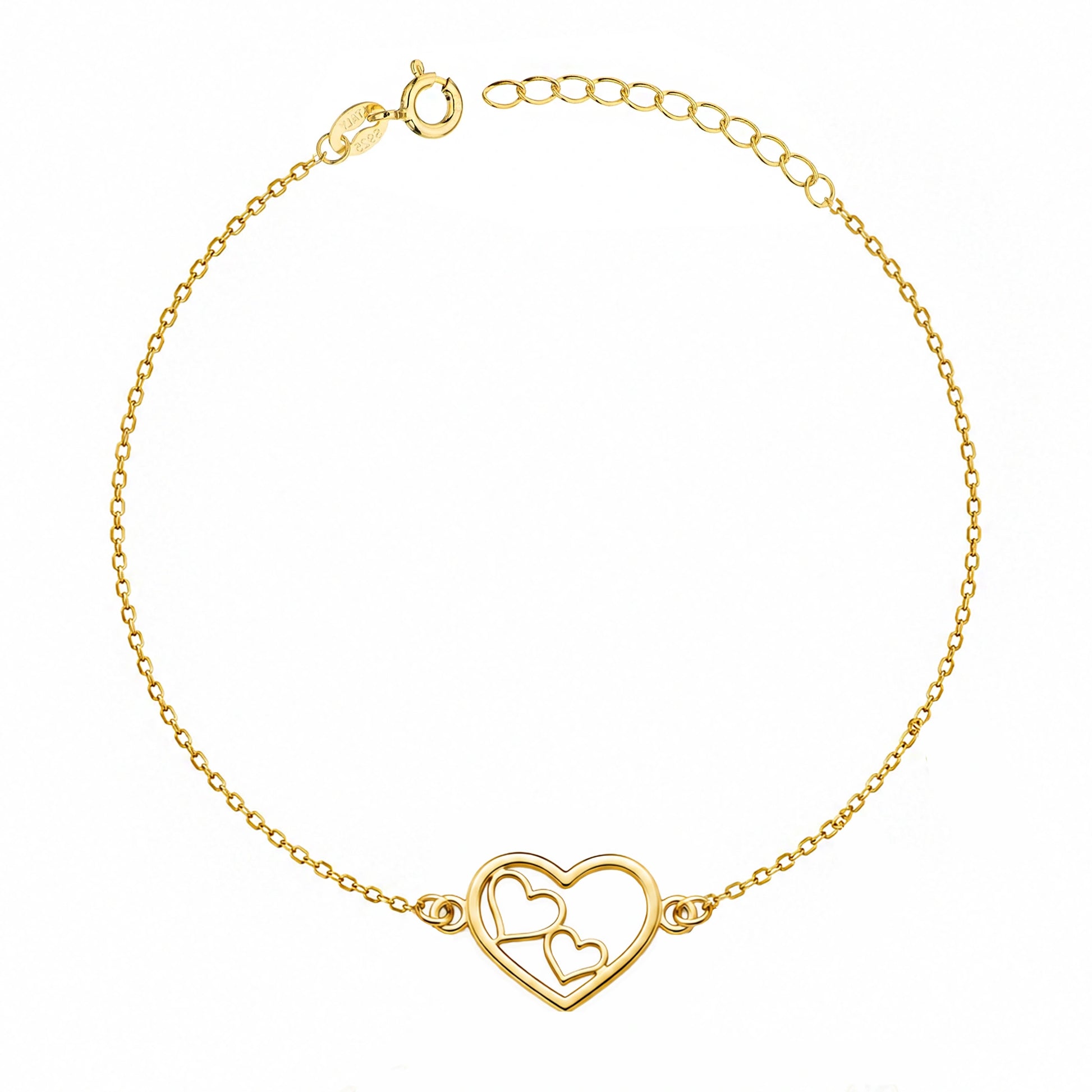 Bracelet Argent Trois Cœurs Dorés