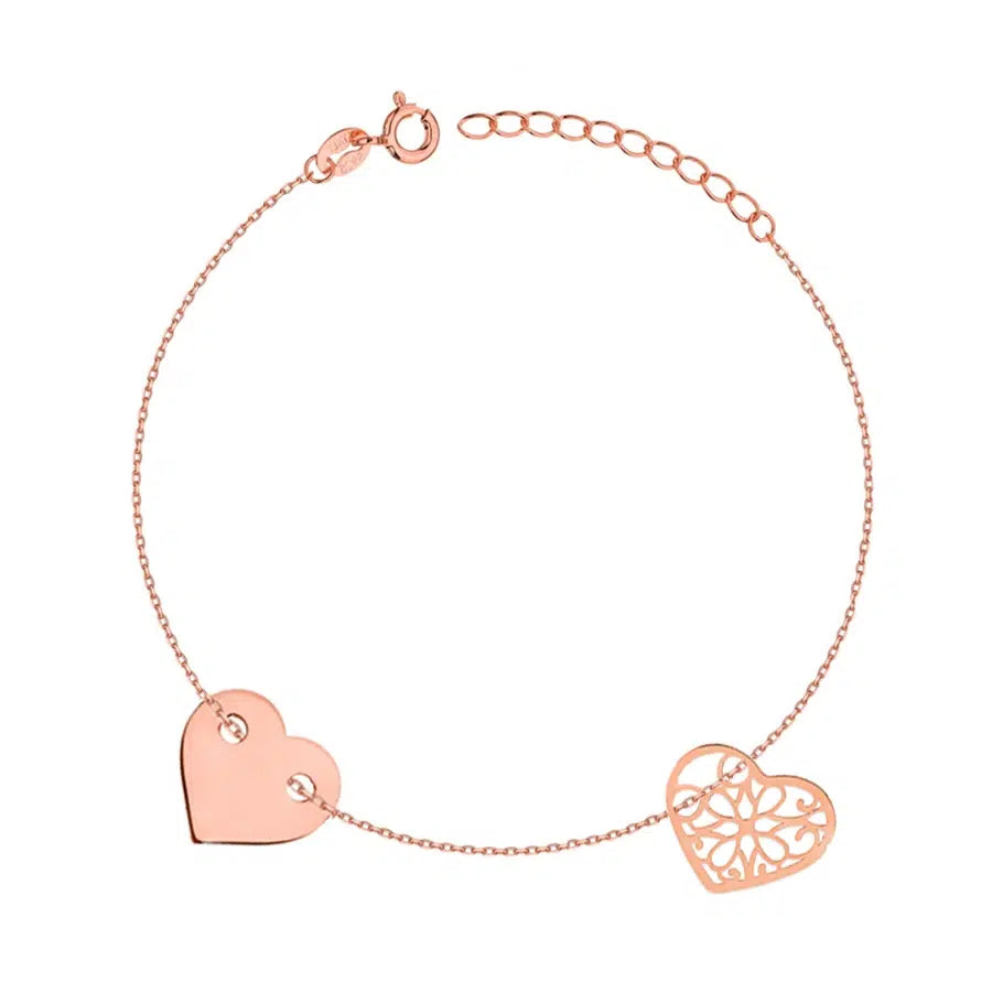 Women's Silver Bracelet with Sliding Heart and Cutout Heart