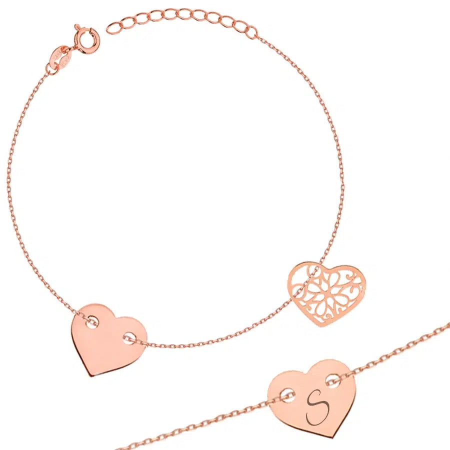Women's Silver Bracelet with Sliding Heart and Cutout Heart