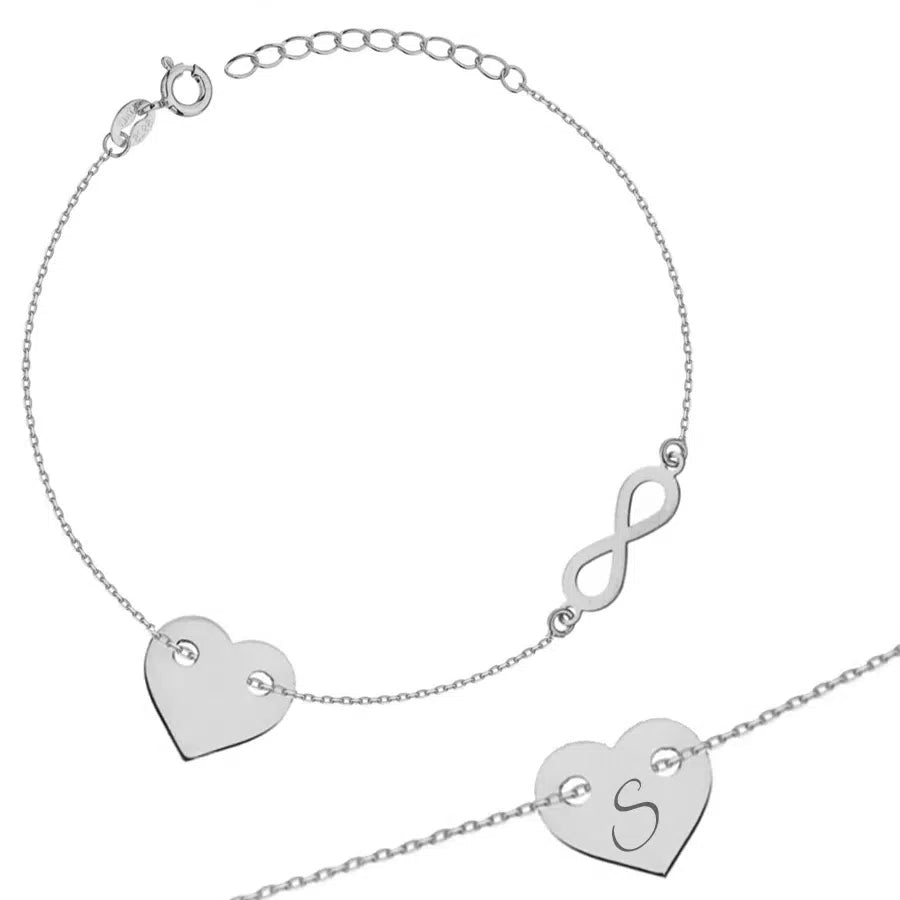 Bracciale Argento Rodiato da Donna con Cuore Passante e Infinito