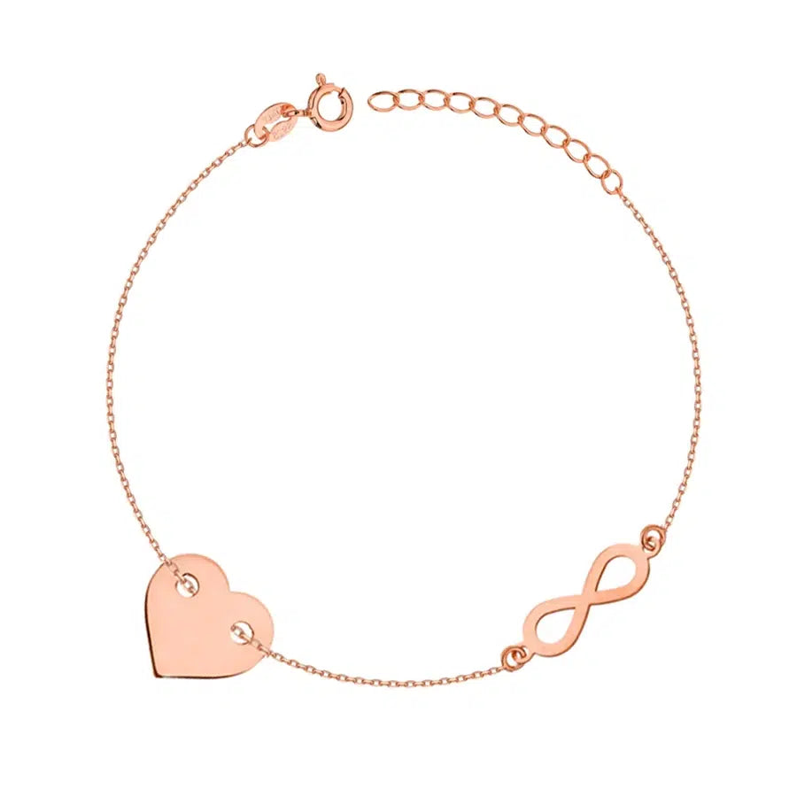Bracelet en argent pour femme avec cœur coulissant et infini