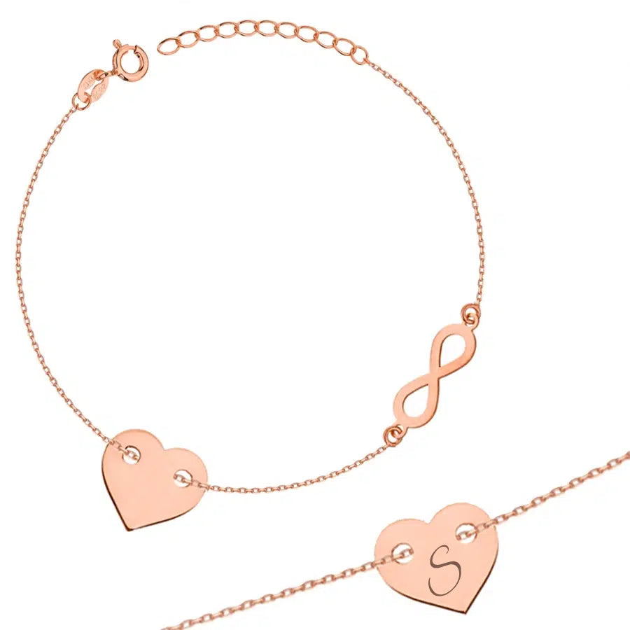 Bracelet en argent pour femme avec cœur coulissant et infini