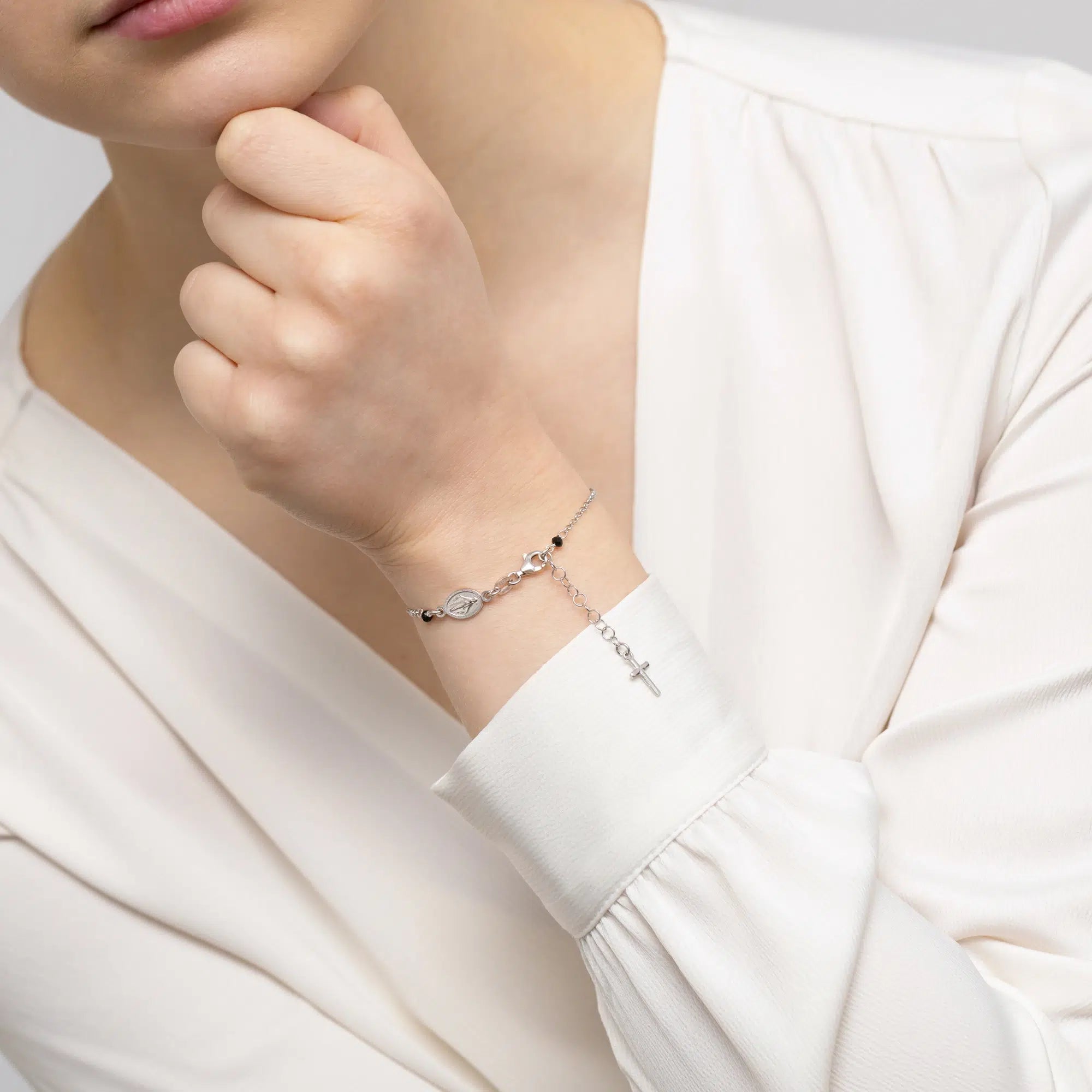 Silver Rosary Bracelet with Madonnina Charm