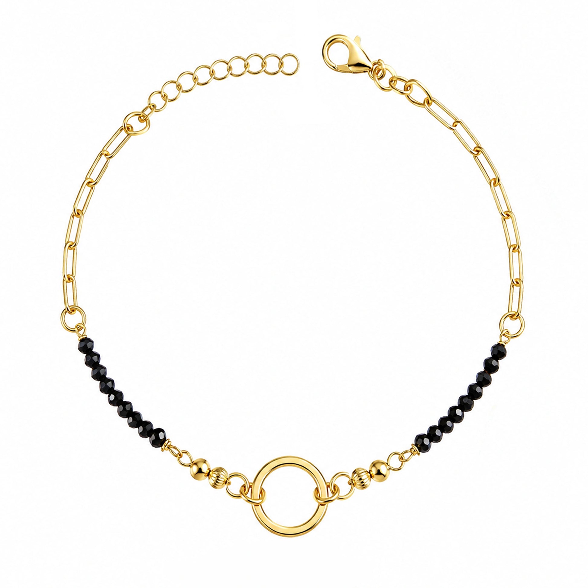 Pulsera con circonitas, esferas diamantadas y círculo