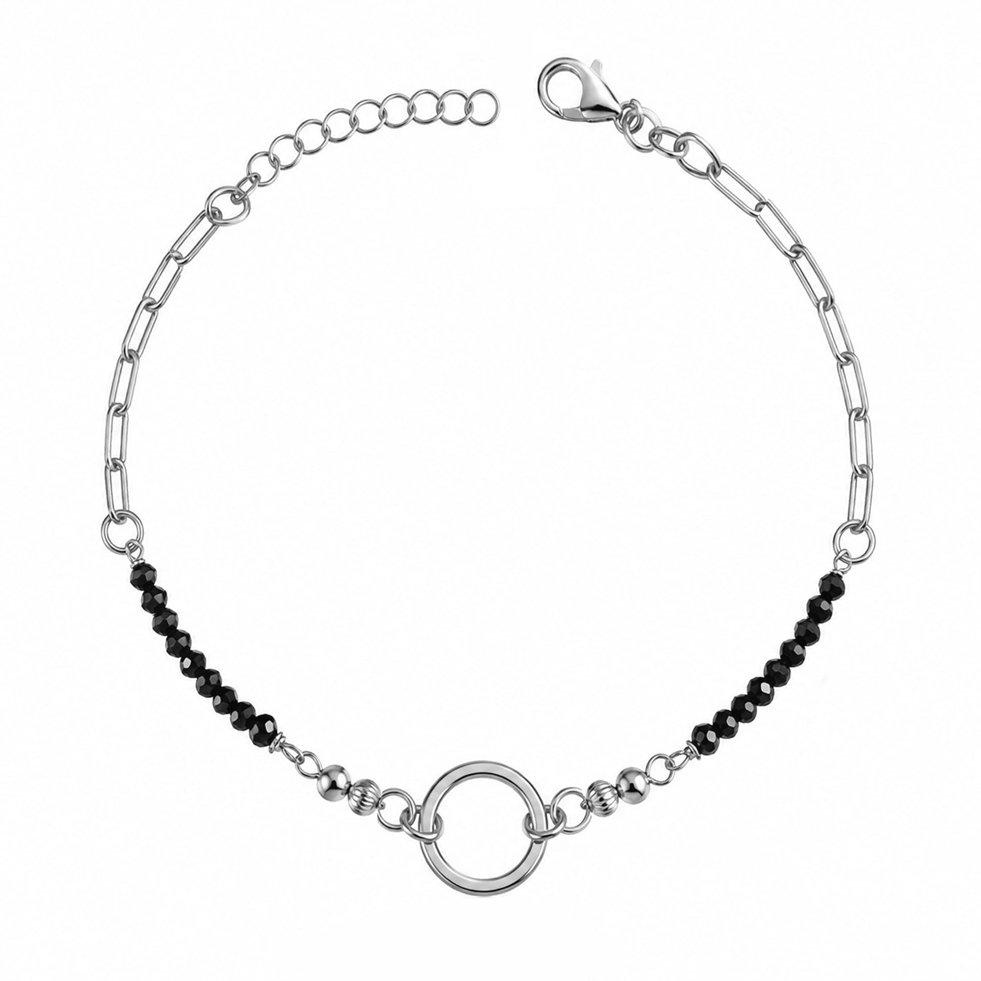 Pulsera con circonitas, esferas diamantadas y círculo