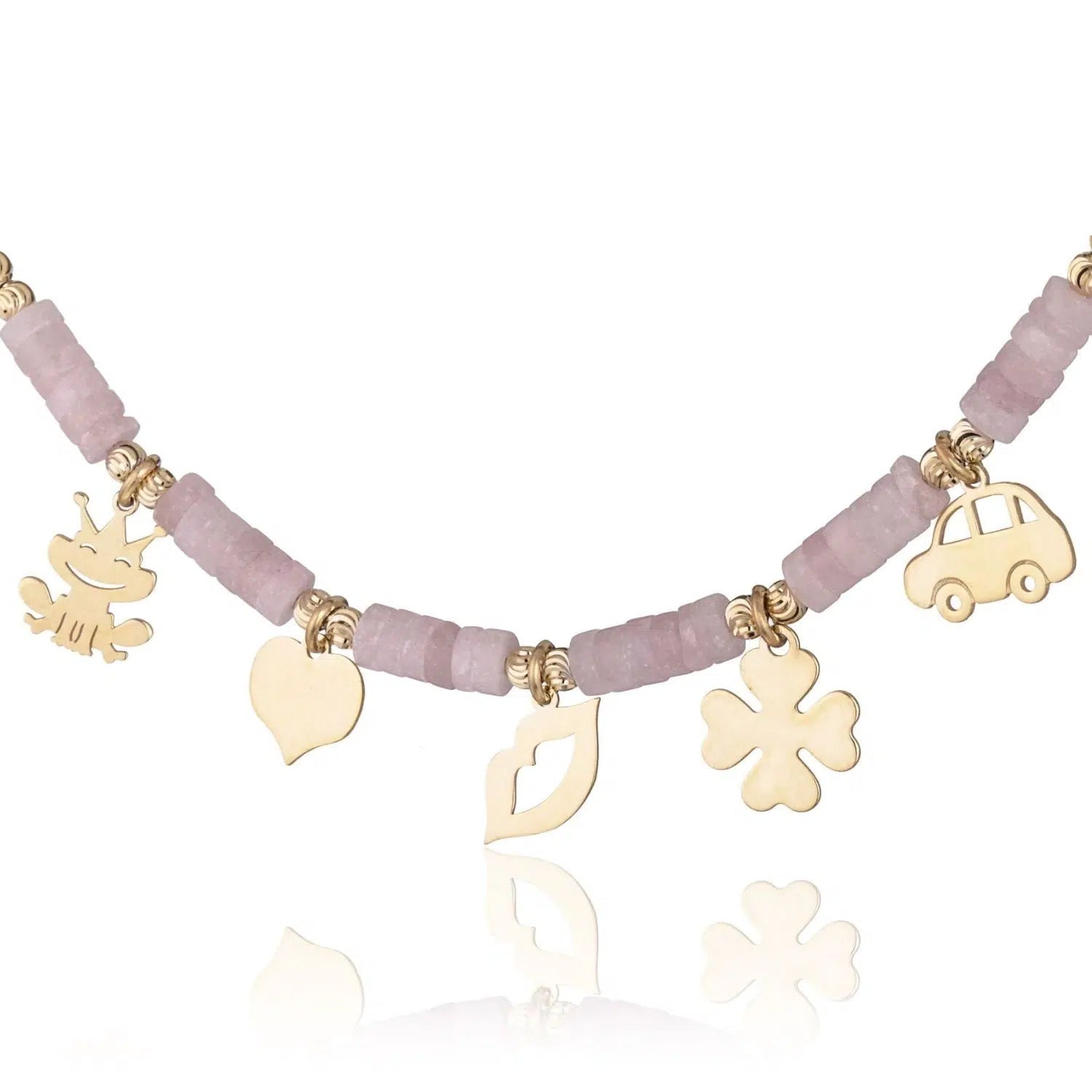 Rose Quartz Ring Link Pattern Bracelet