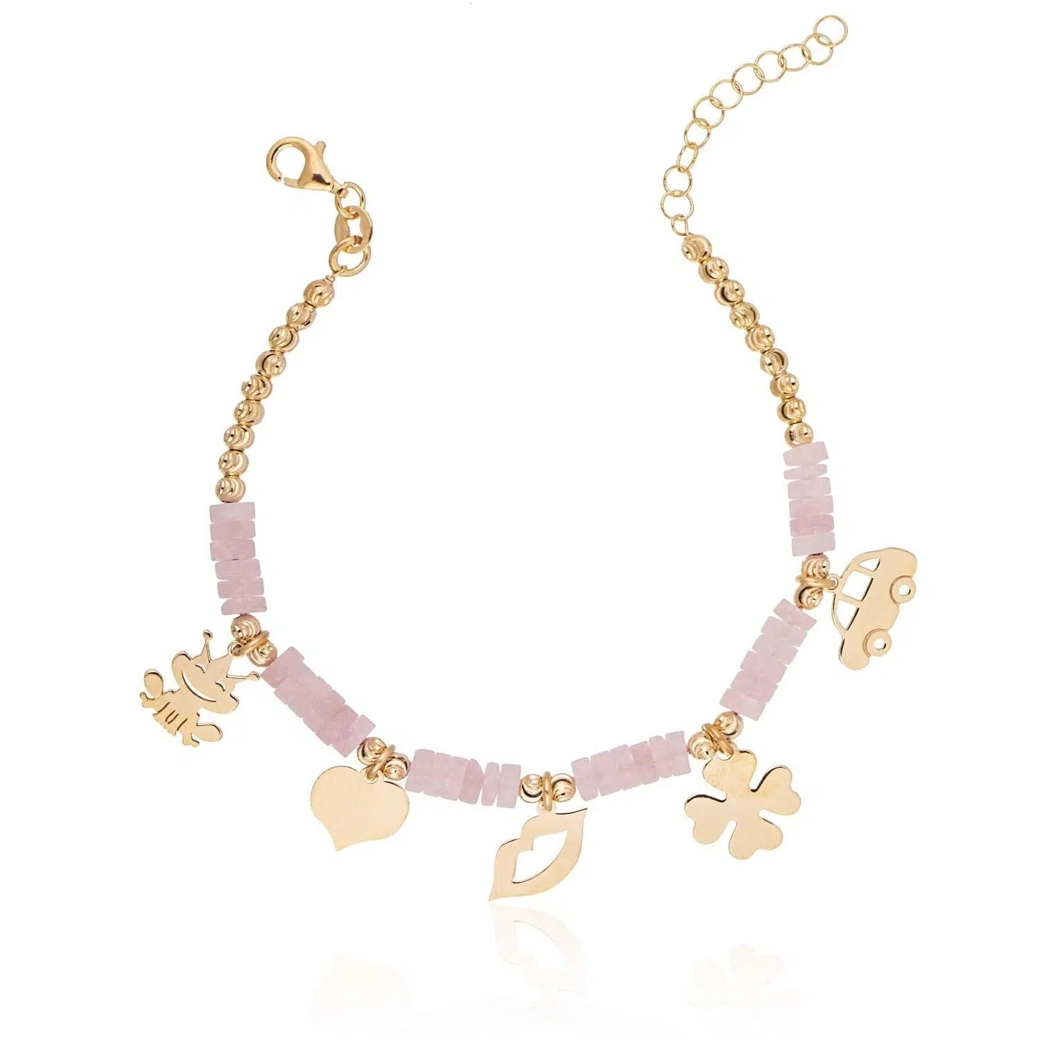 Rose Quartz Ring Link Pattern Bracelet