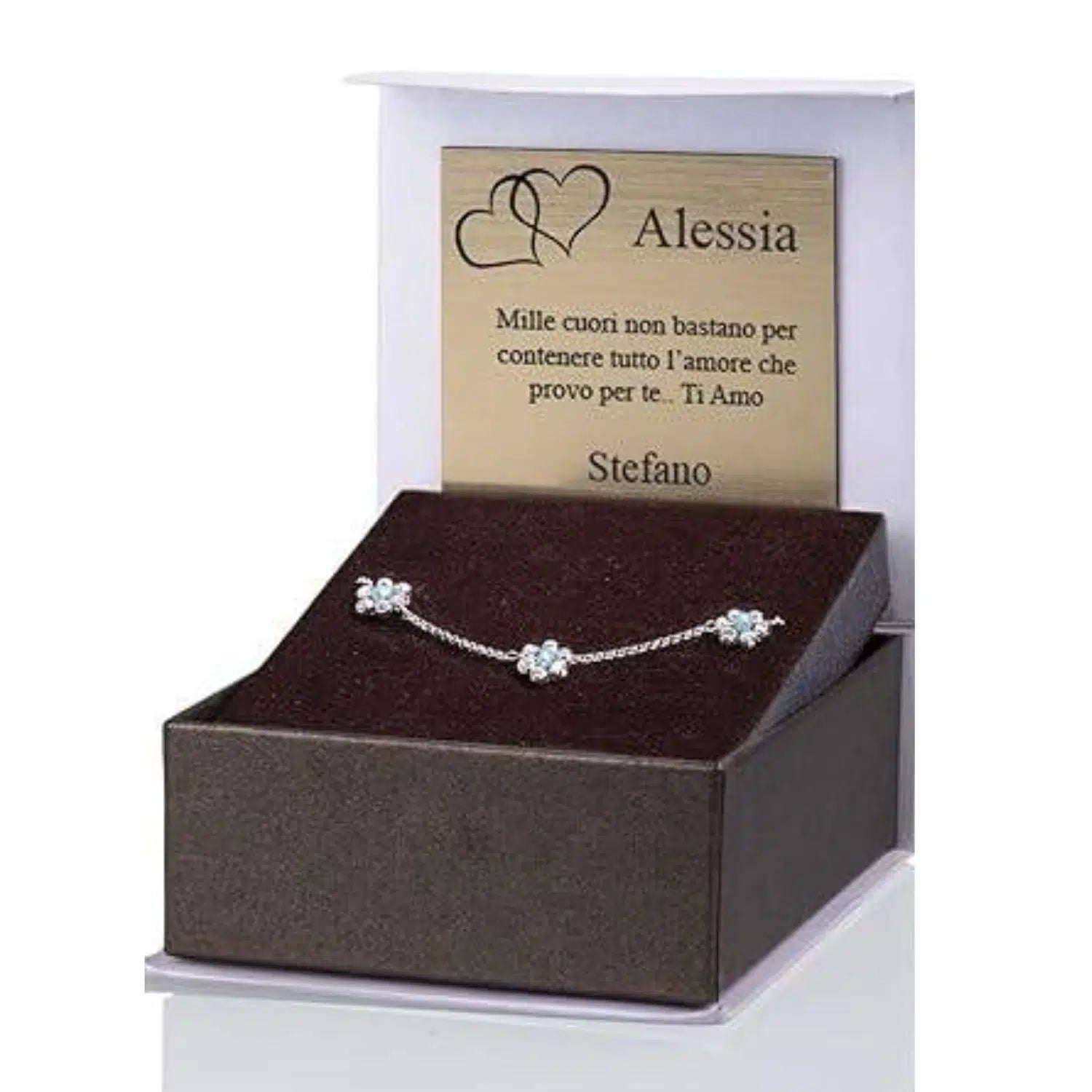 Bracciale Rodiato Tre Fiori Turchese