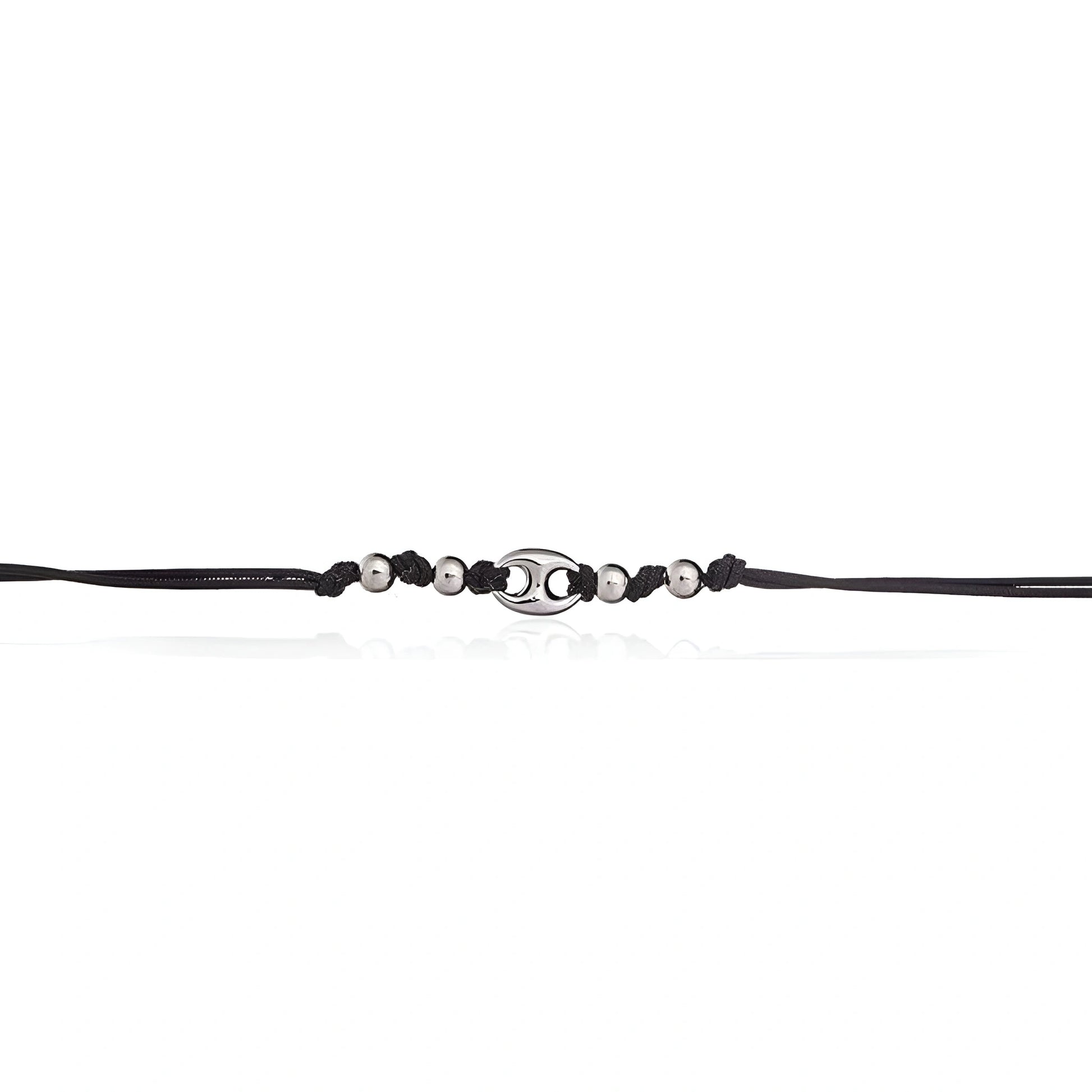 Brazalete Marina de Plata Rodinada con Cordón y Esferas