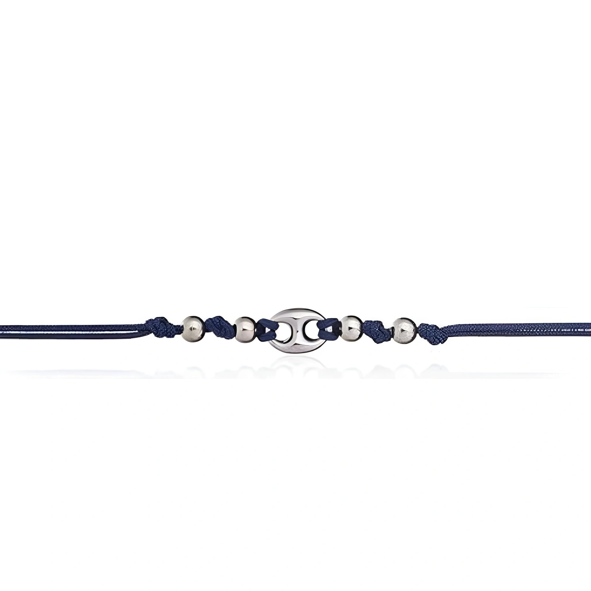 Brazalete Marina de Plata Rodinada con Cordón y Esferas