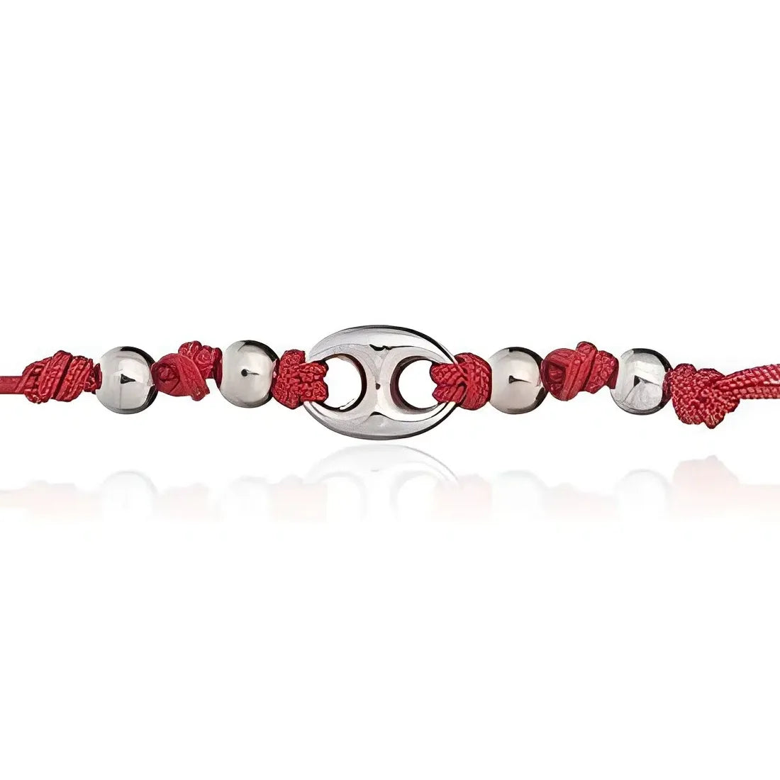 Brazalete Marina de Plata Rodinada con Cordón y Esferas