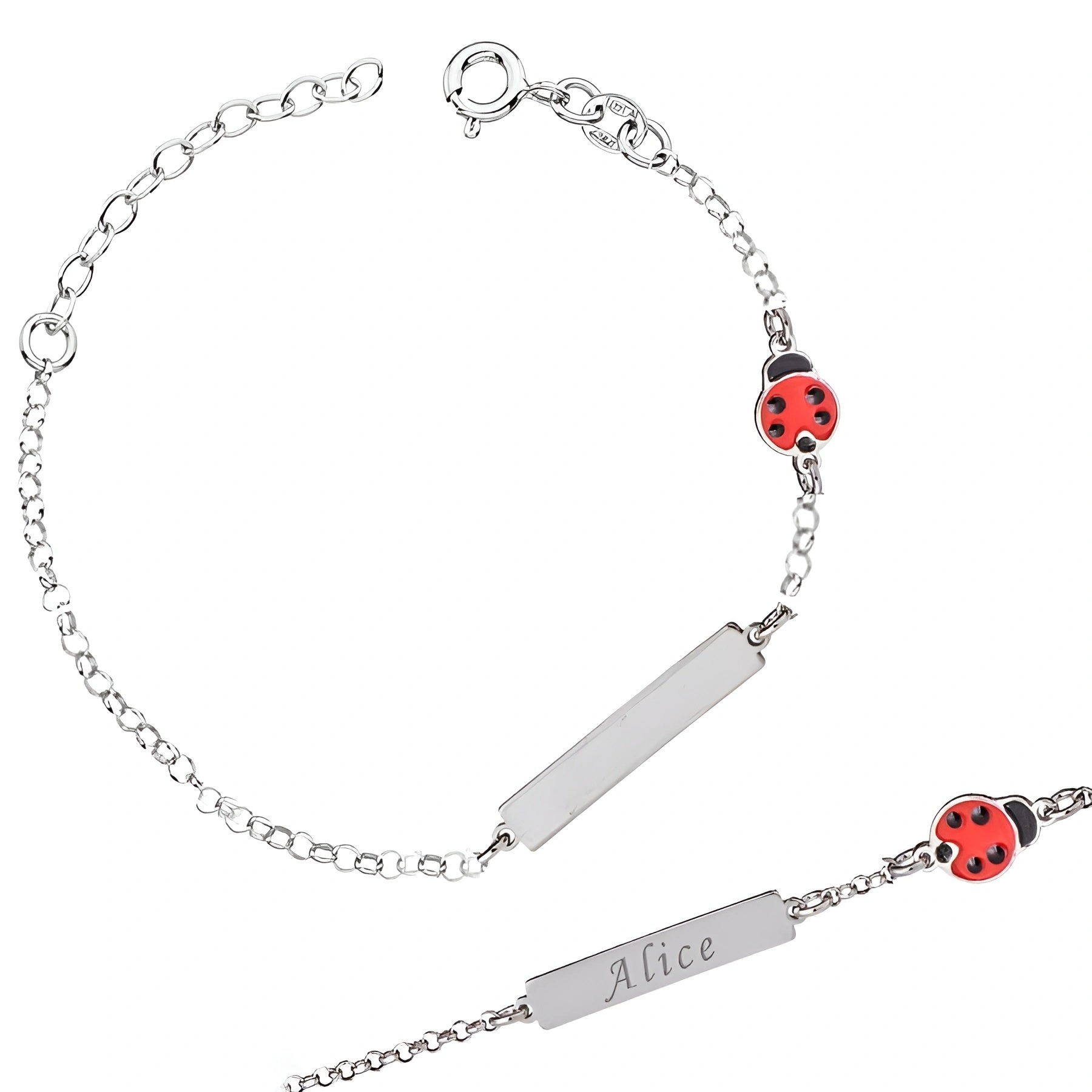 Children's Silver Bracelet with Plate and Ladybug