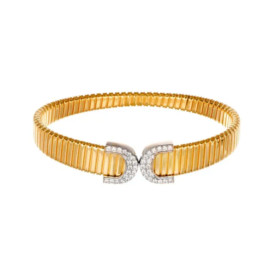 Gold-Plated Silver Rigid Bracelet for Women with Zircons